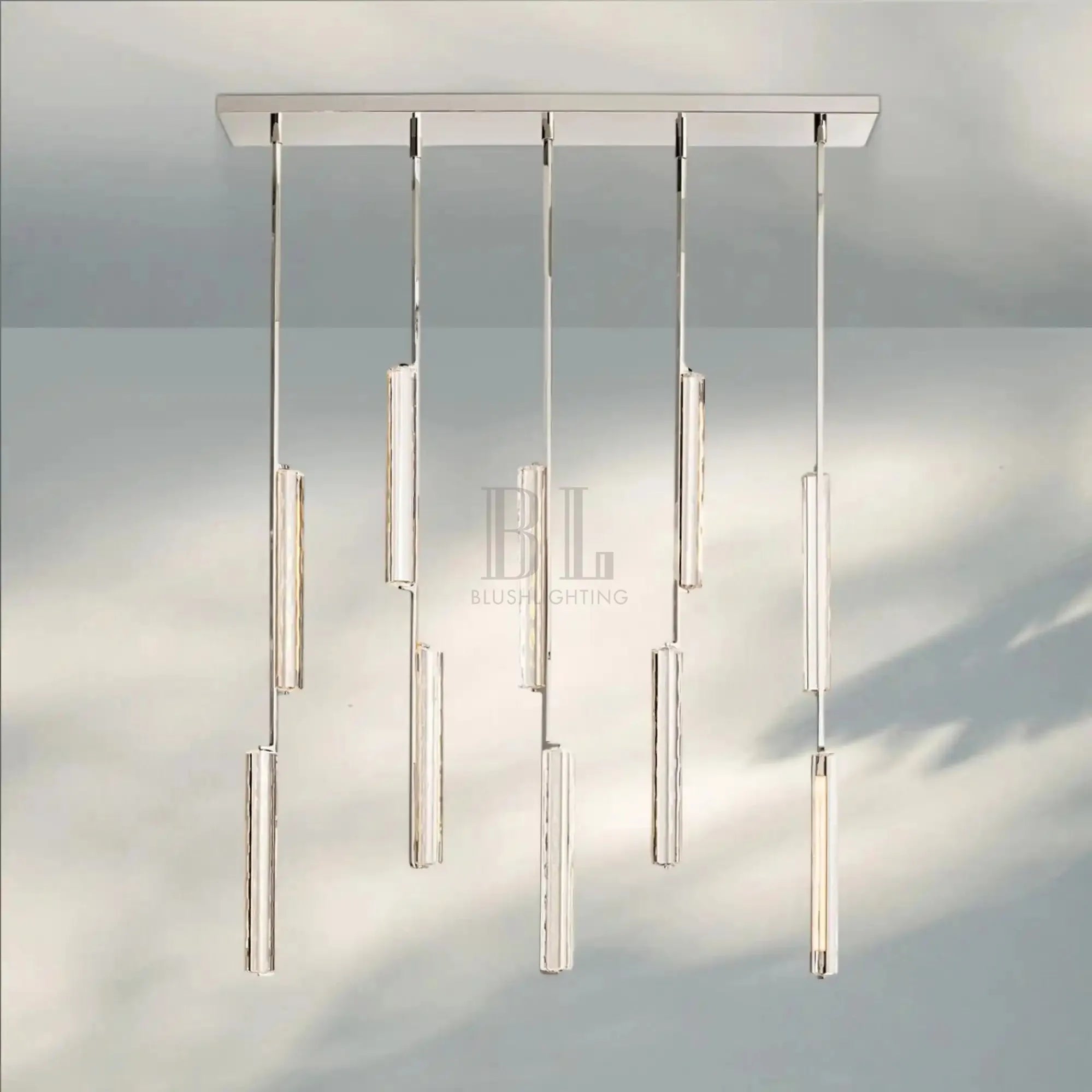 Auduban Crystal Linear Chandelier 54‘’-Polished Nickel-