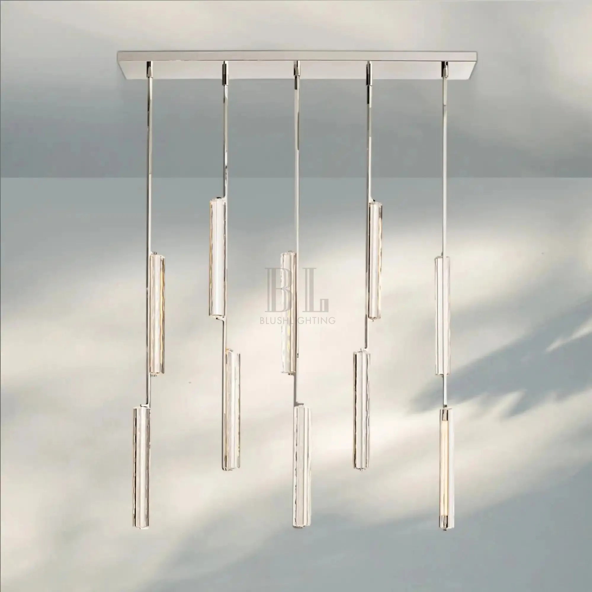 Auduban Crystal Linear Chandelier 54‘’-Polished Nickel-
