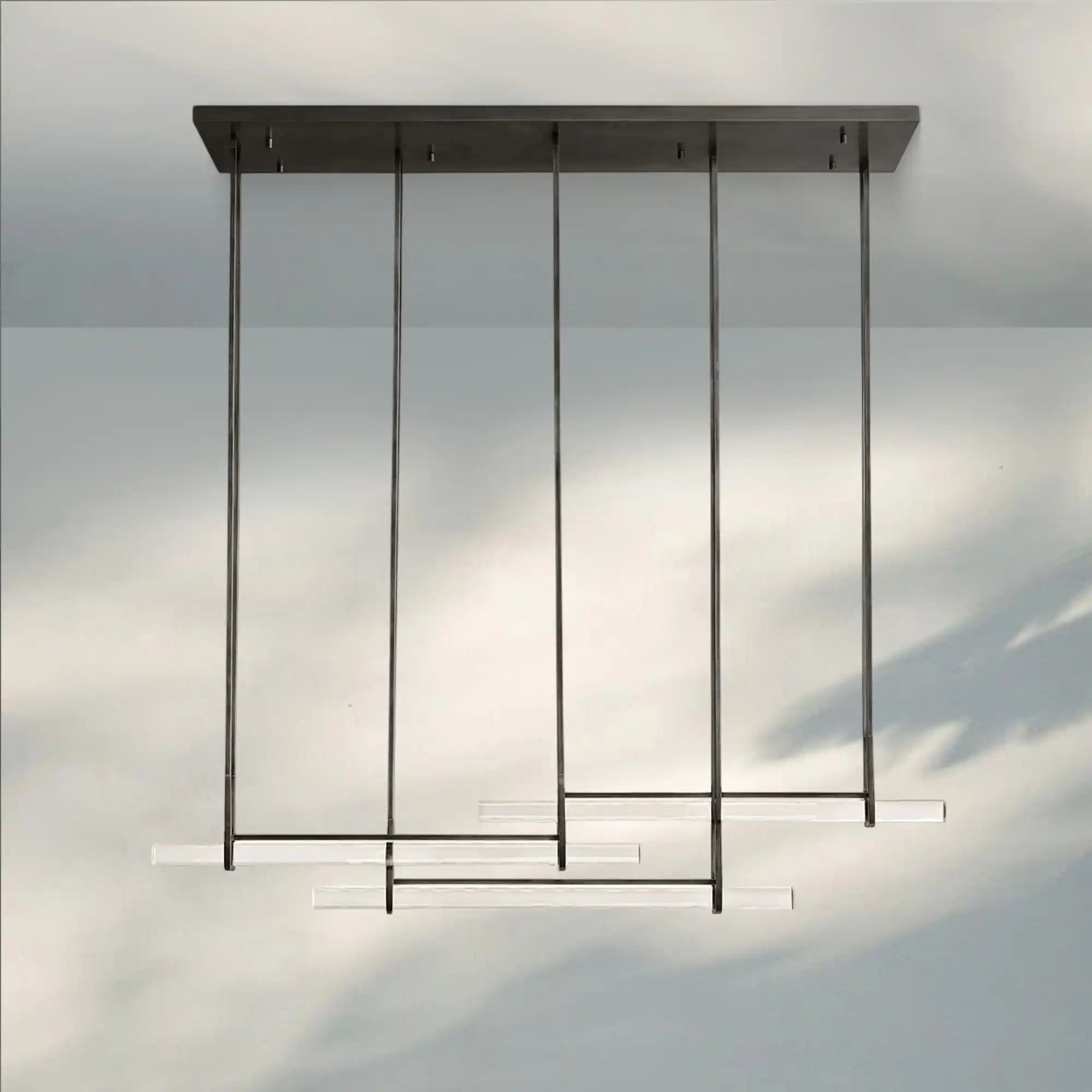 Auduban Crystal Triple Bar Linear Chandelier-60"-Bronze-