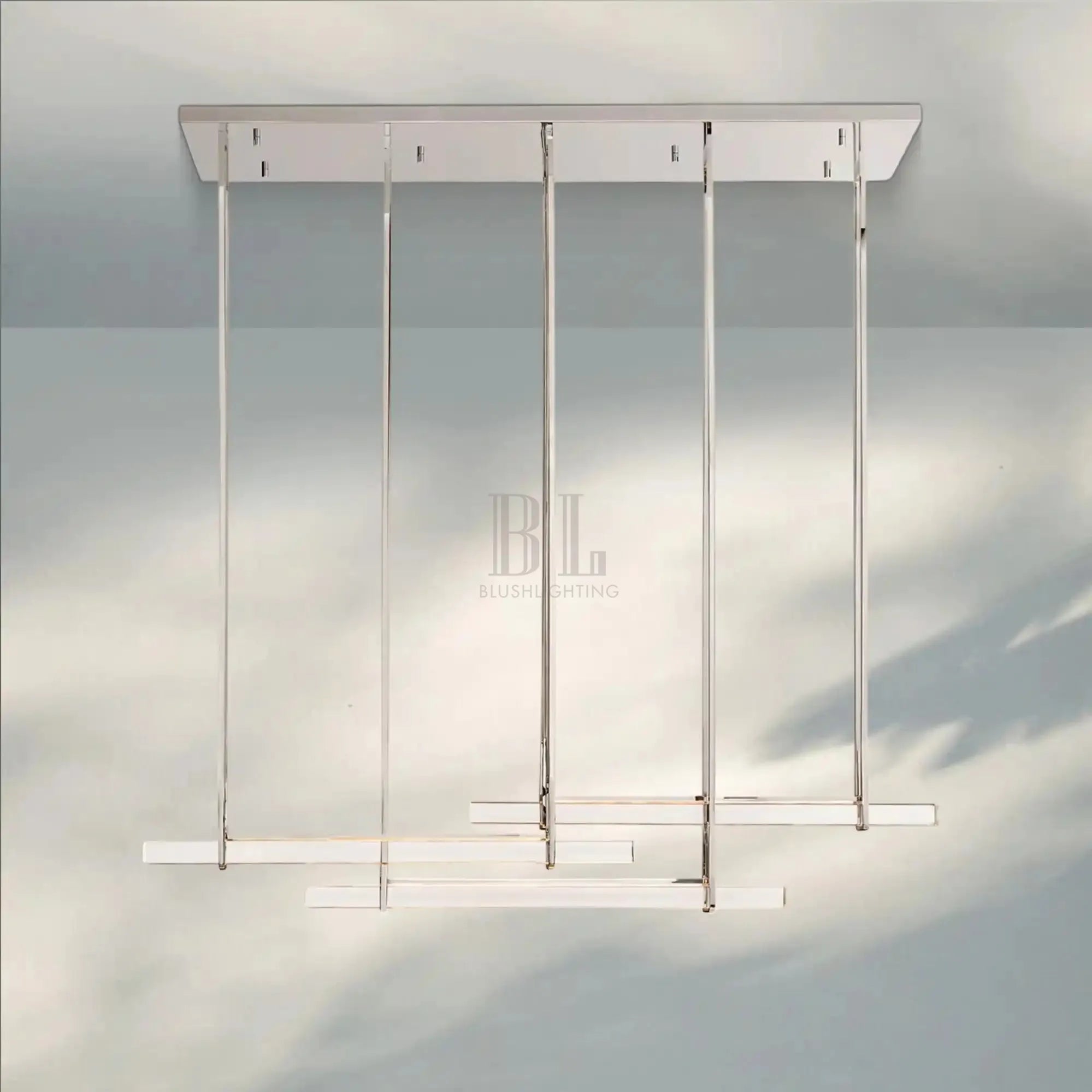 Auduban Crystal Triple Bar Linear Chandelier-72"-Nickel-