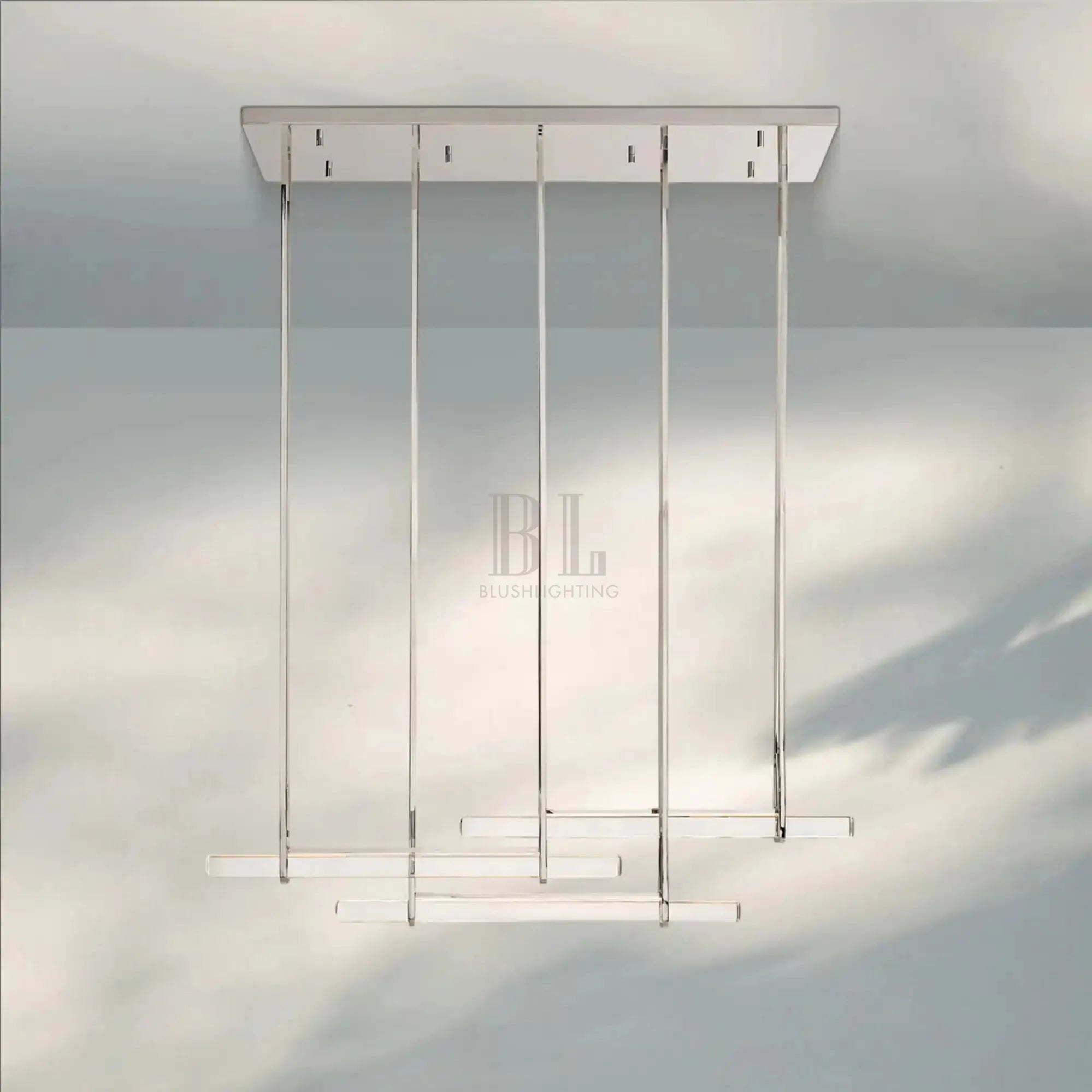 Auduban Crystal Triple Bar Linear Chandelier-60"-Nickel-