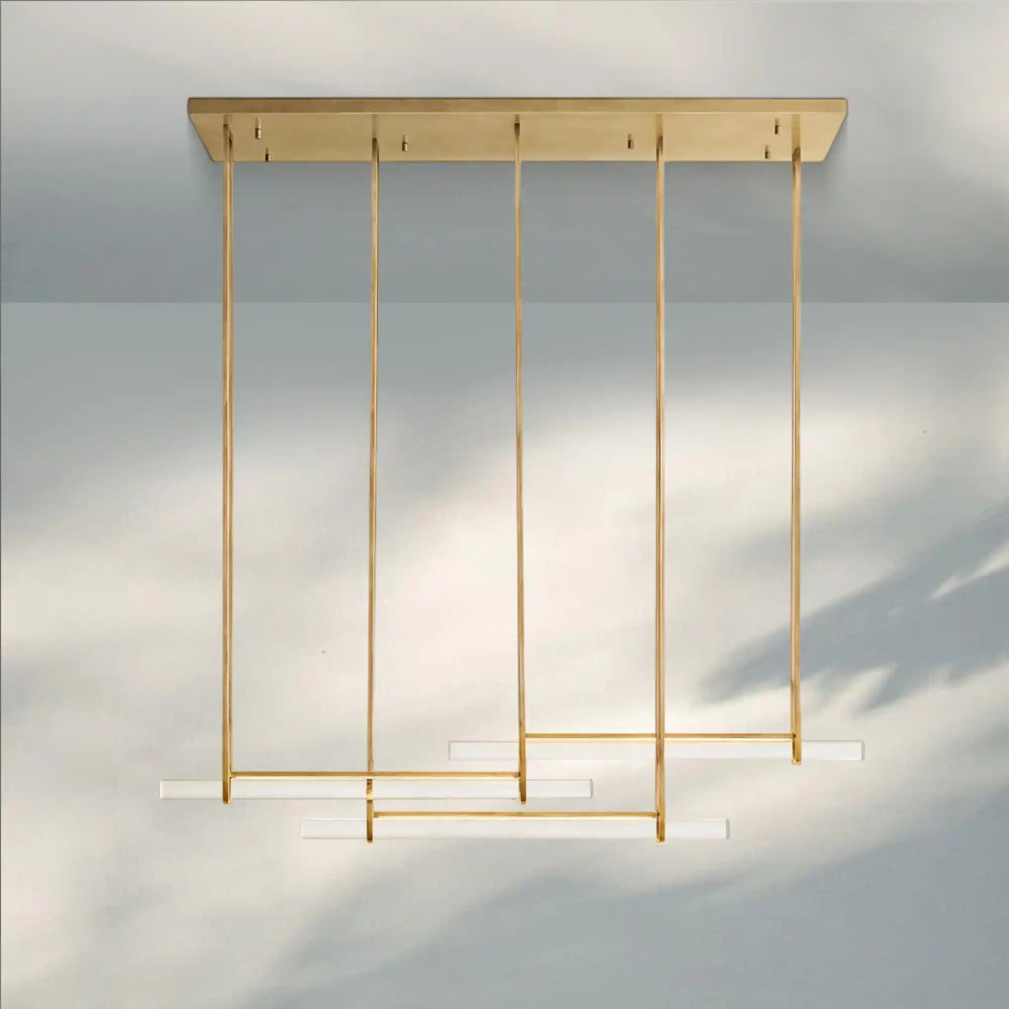 Auduban Crystal Triple Bar Linear Chandelier-60"-Brass-