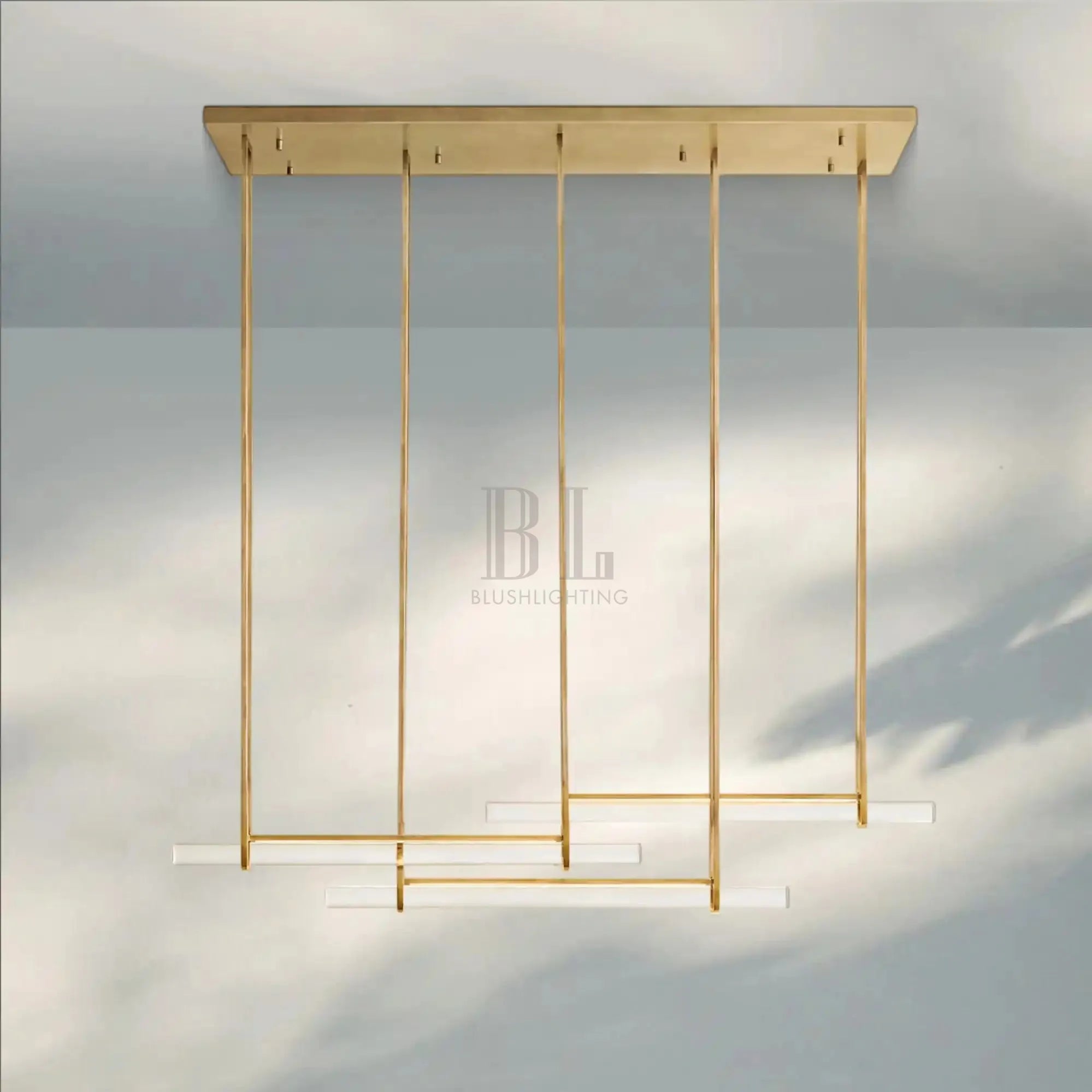 Auduban Crystal Triple Bar Linear Chandelier-60"-Brass-