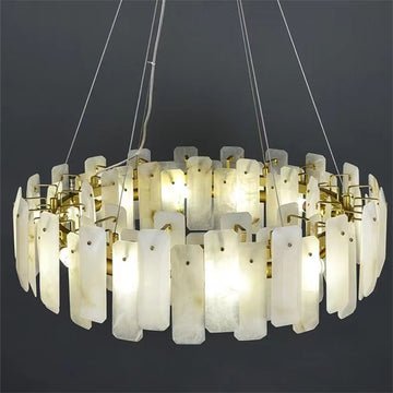 August Marble alabaster Round chandelier - 39"DBlushlighting