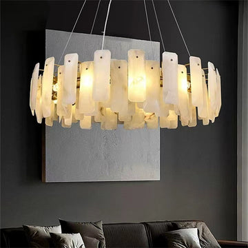 August Marble alabaster Round chandelier-31"D-Blushlighting