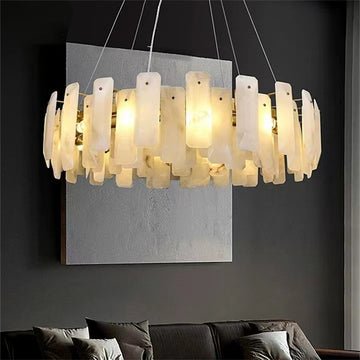 August Marble alabaster Round chandelier - 31"DBlushlighting