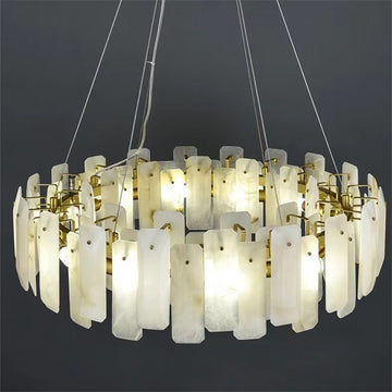 August Marble alabaster Round chandelier-39"D-Blushlighting