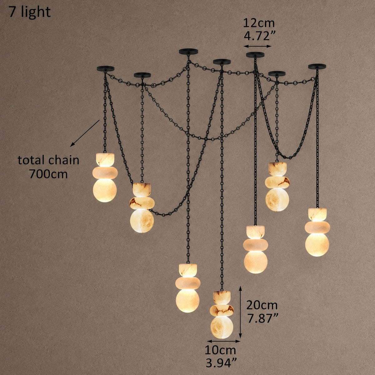 Aurelia Chain Linear Chandelier - 7 Lights - D4” x H8”Blushlighting
