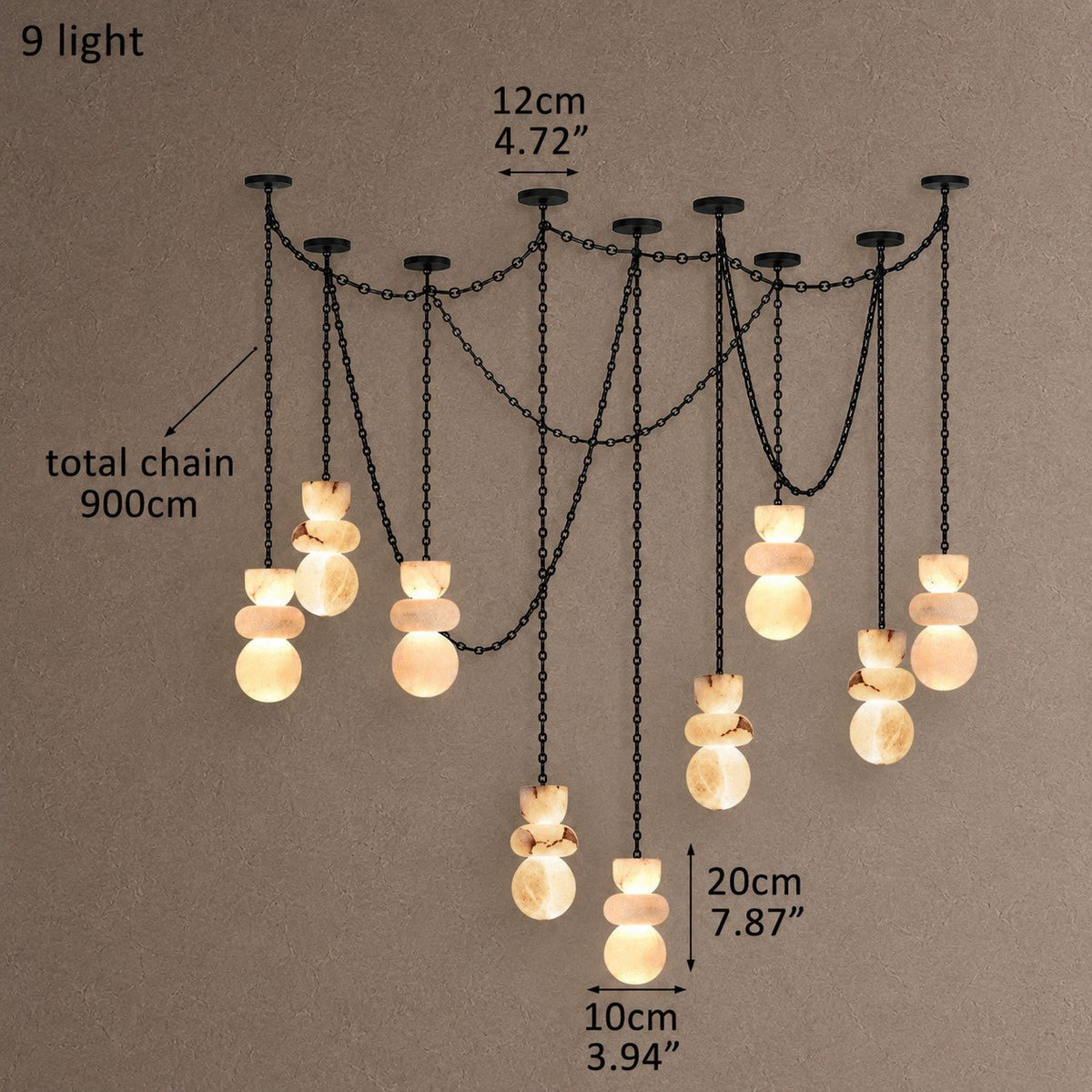 Aurelia Chain Linear Chandelier - 9 Lights - D4” x H8”Blushlighting