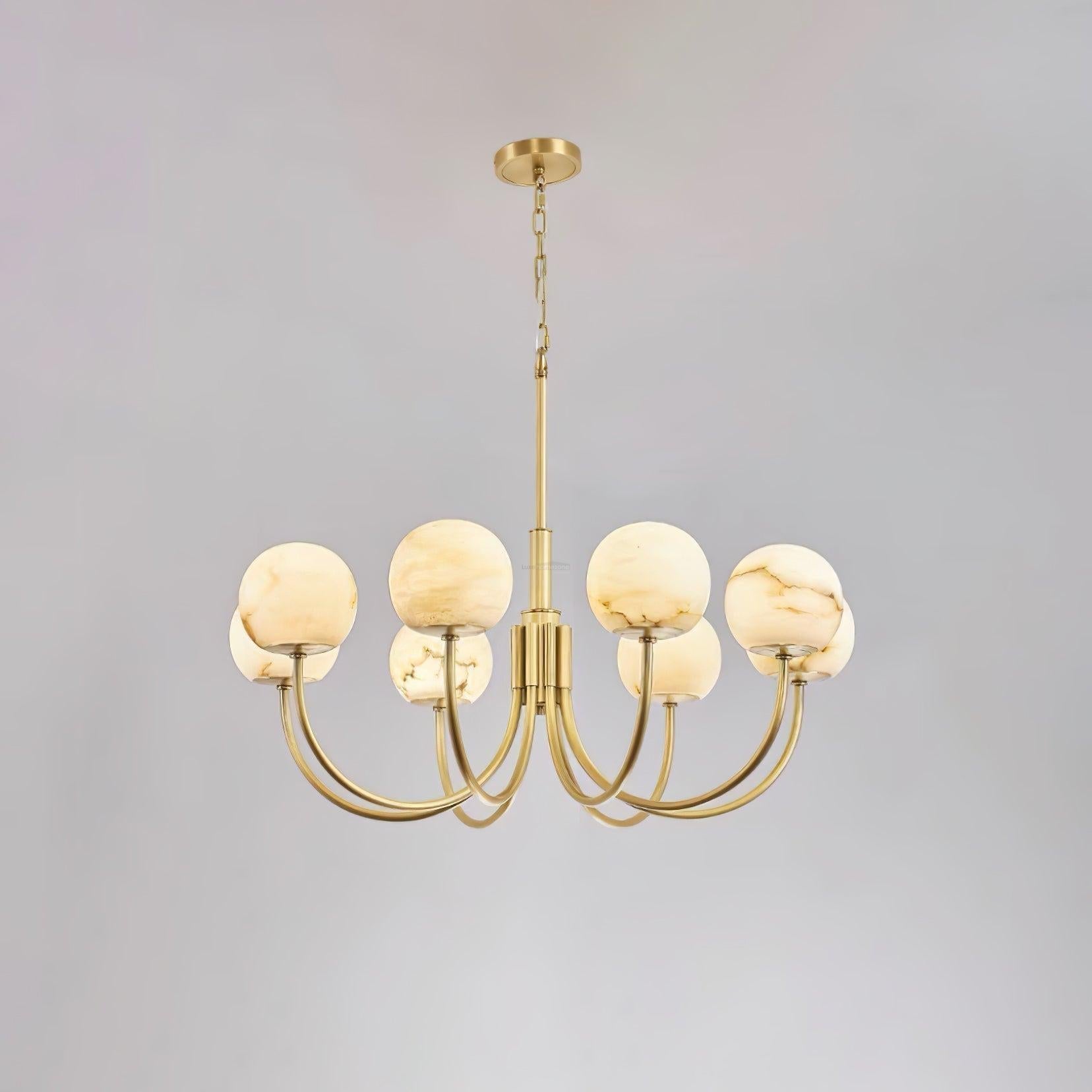 Aurelian Alabaster Globe Chandelier with 6/8/10/12 heads-8 Heads ? 33.5▼ x H 21.7▼ / Dia 85cm x H 55cm-Brass & White-Blushlighting