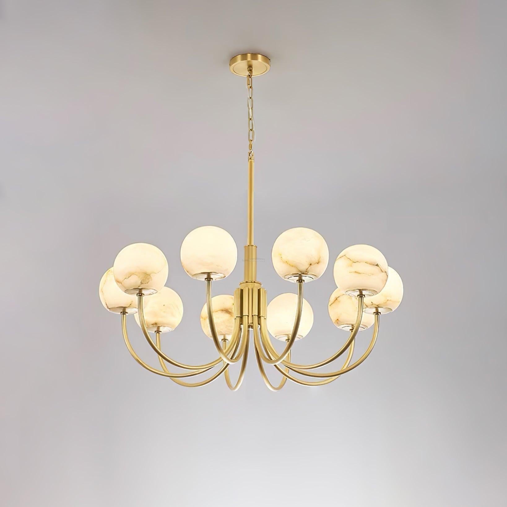 Aurelian Alabaster Globe Chandelier with 6/8/10/12 heads-10 Heads ? 33.5▼ x H 21.7▼ / Dia 85cm x H 55cm-Brass & White-Blushlighting
