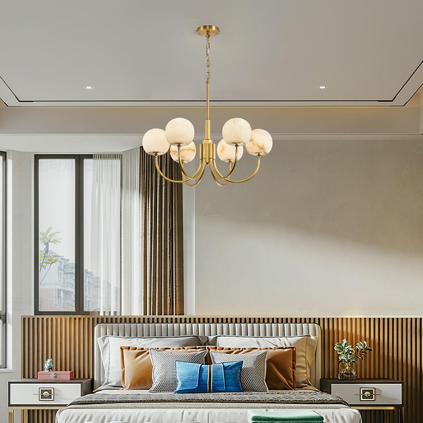 Aurelian Alabaster Globe Chandelier with 6/8/10/12 heads - 6 Heads ? 27.6▼ x H 21.7▼ / Dia 70cm x H 55cmBrass & WhiteBlushlighting