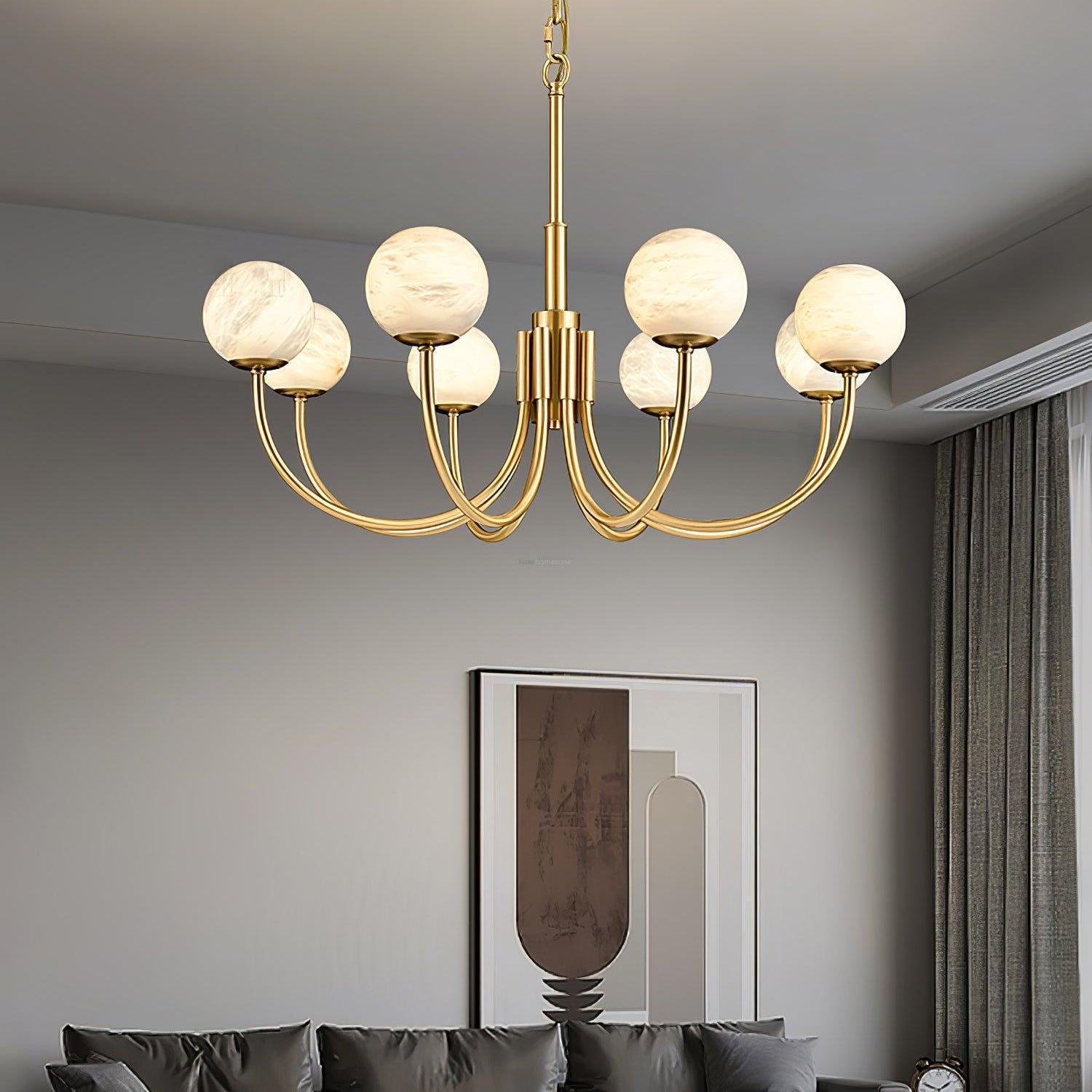 Aurelian Alabaster Globe Chandelier with 6/8/10/12 heads - 6 Heads ? 27.6▼ x H 21.7▼ / Dia 70cm x H 55cmBrass & WhiteBlushlighting
