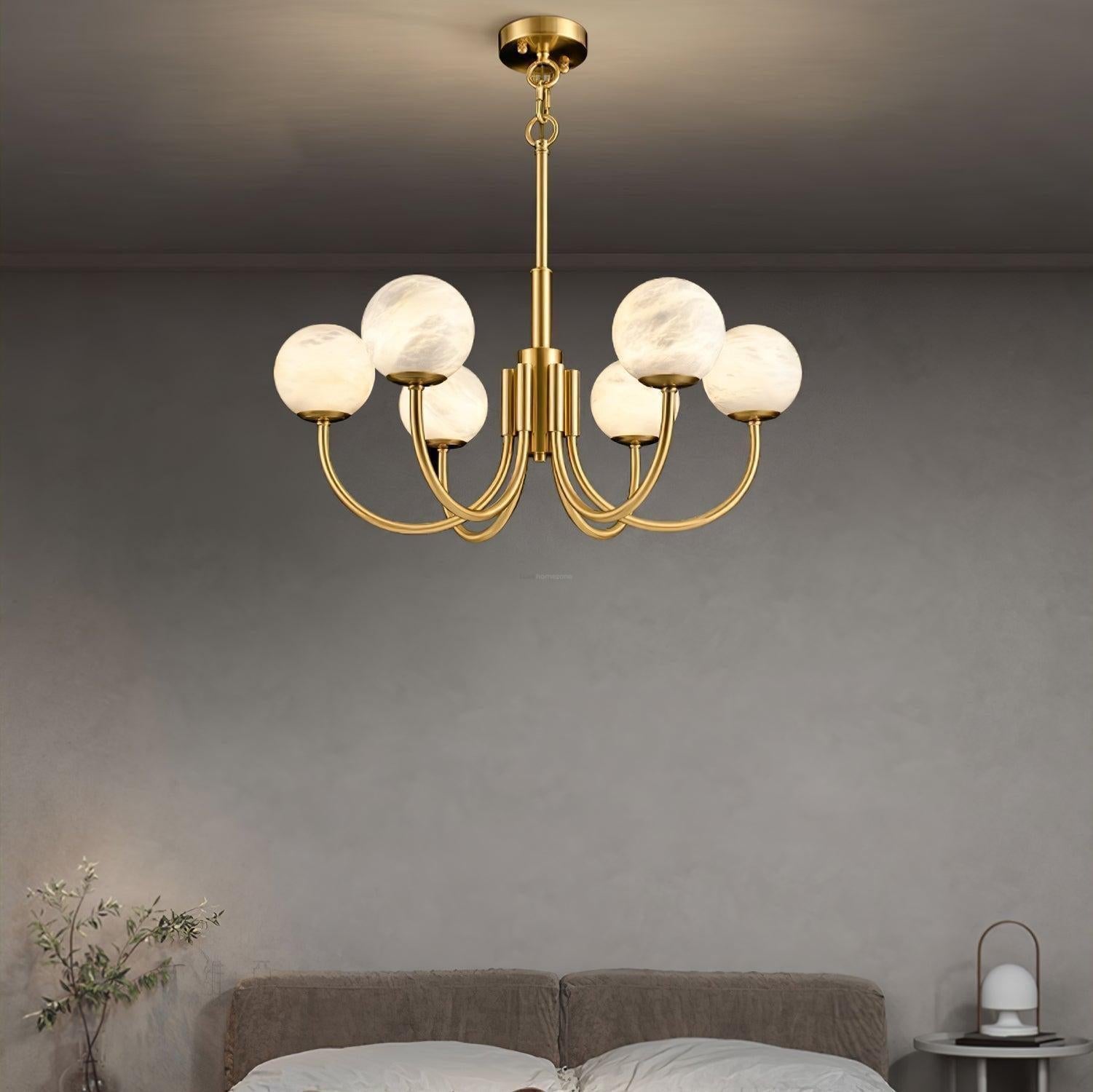 Aurelian Alabaster Globe Chandelier with 6/8/10/12 heads - 6 Heads ? 27.6▼ x H 21.7▼ / Dia 70cm x H 55cmBrass & WhiteBlushlighting