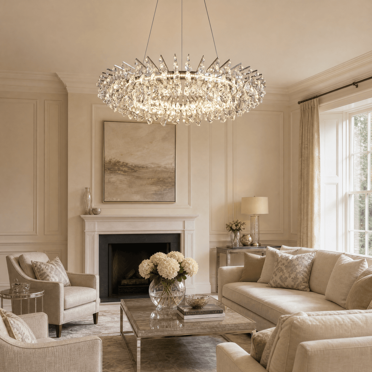 Aureola Round Crystal Chandelier - Ø31.5" × H6.3" (Ø80 × H16 cm)Blushlighting