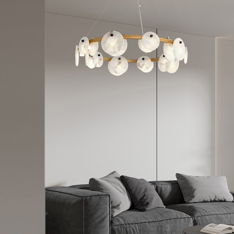 Austen Alabaster Chandelier - 6 heads D 60cm x H 15cm / ∅ 23.6″ x H 5.9″Brass&WhiteBlushlighting