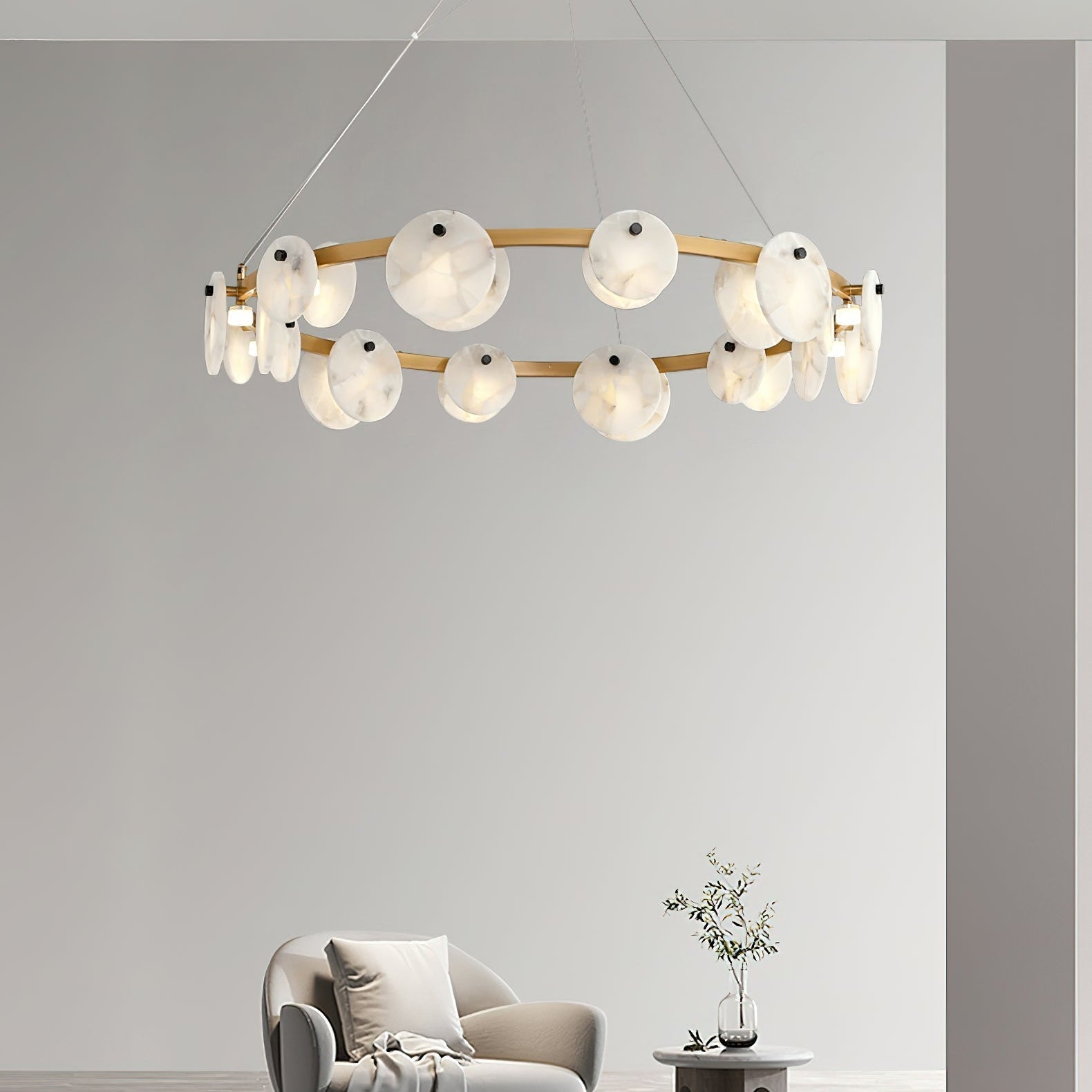Austen Alabaster Chandelier - 6 heads D 60cm x H 15cm / ∅ 23.6″ x H 5.9″Brass&WhiteBlushlighting