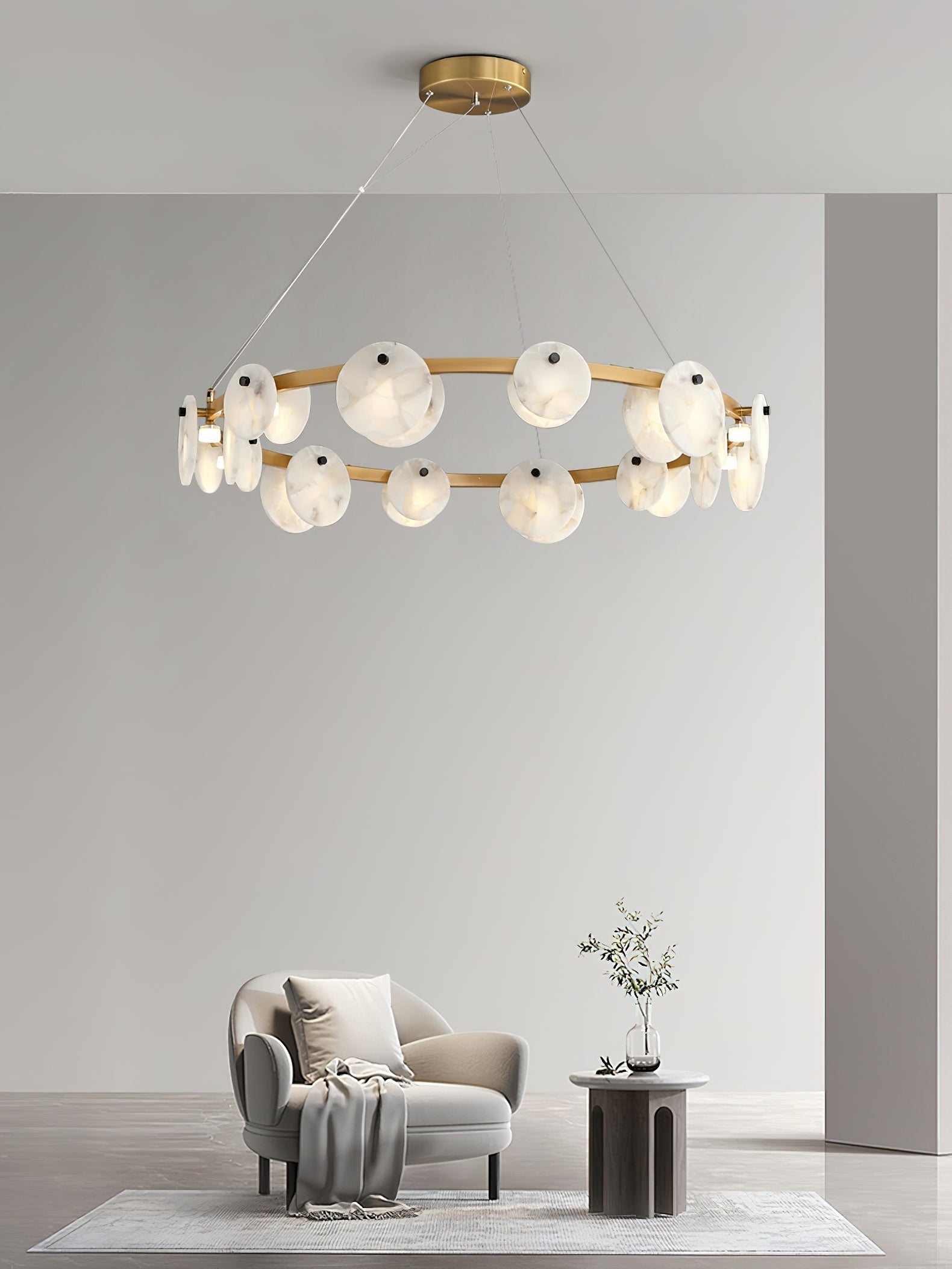 Austen Alabaster Chandelier - 6 heads D 60cm x H 15cm / ∅ 23.6″ x H 5.9″Brass&WhiteBlushlighting