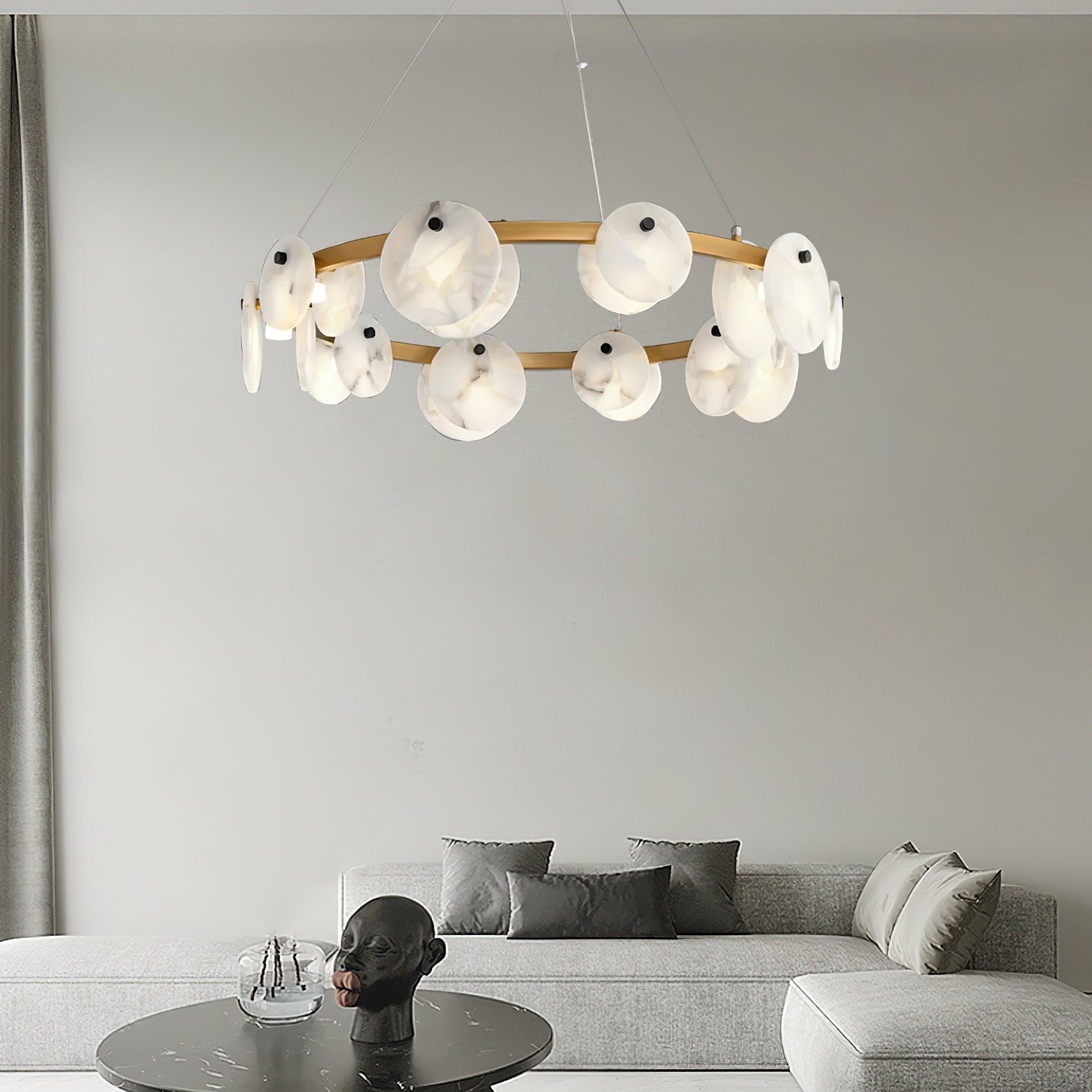 Austen Alabaster Chandelier - 6 heads D 60cm x H 15cm / ∅ 23.6″ x H 5.9″Brass&WhiteBlushlighting
