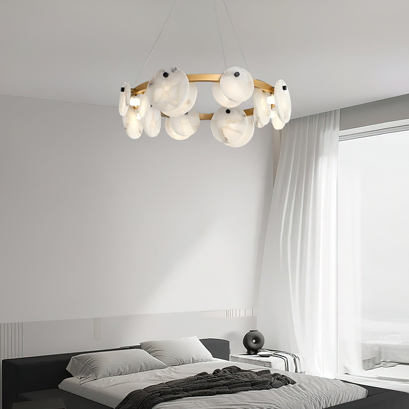 Austen Alabaster Chandelier - 6 heads D 60cm x H 15cm / ∅ 23.6″ x H 5.9″Brass&WhiteBlushlighting