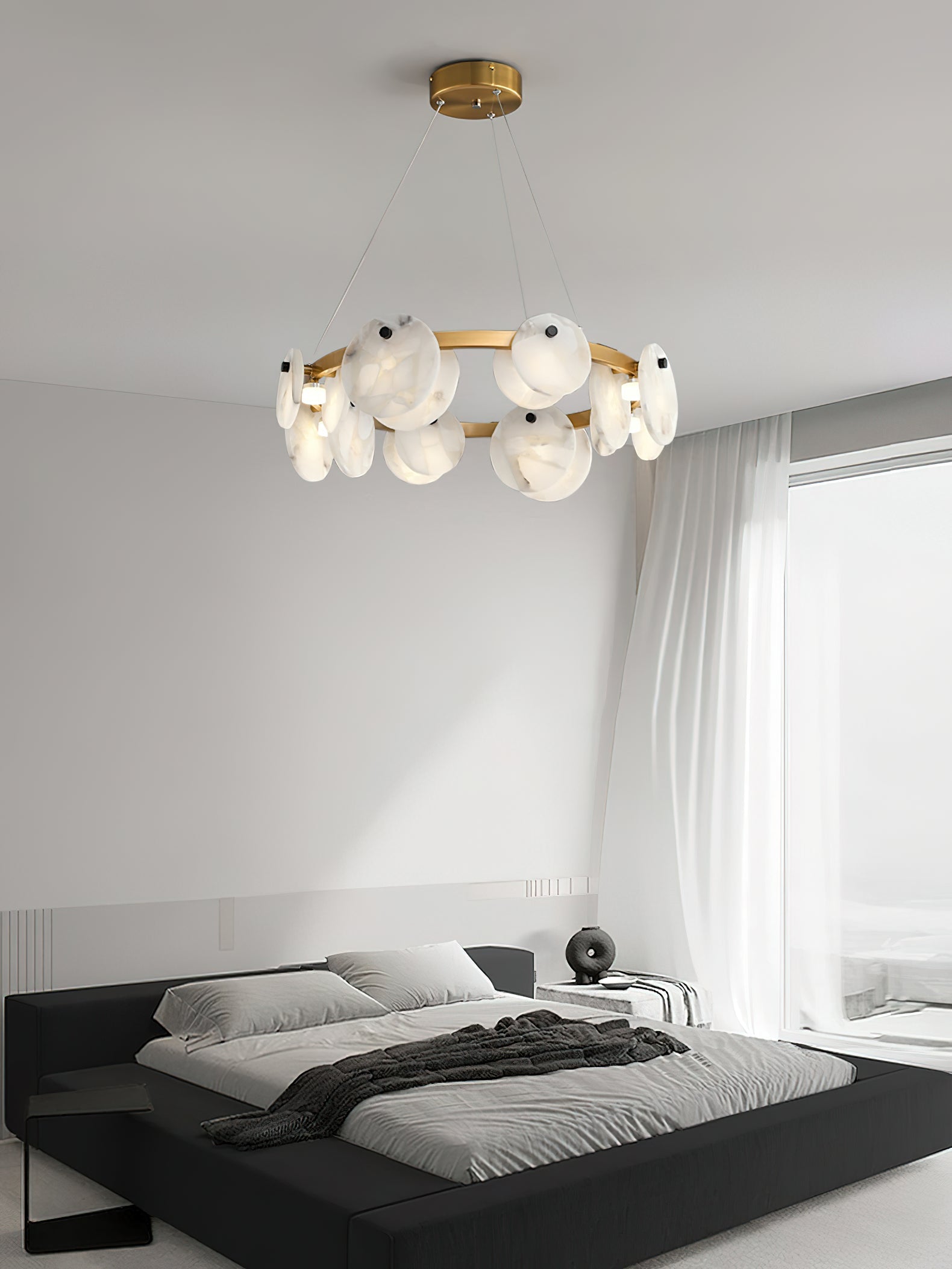 Austen Alabaster Chandelier - 6 heads D 60cm x H 15cm / ∅ 23.6″ x H 5.9″Brass&WhiteBlushlighting