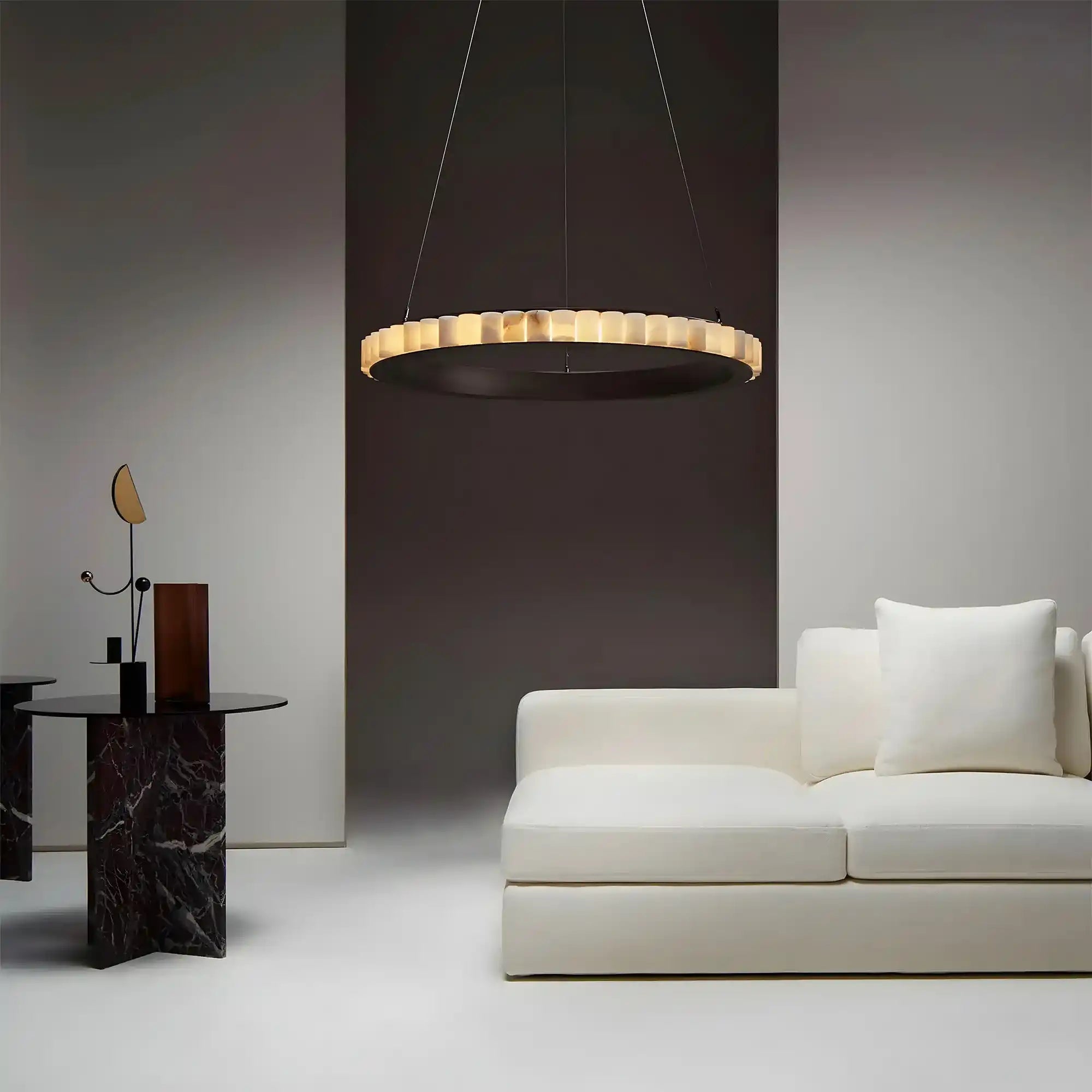 Avalon Alabaster Round Chandelier - 23.6″Dia x 59″HBlackWarm WhiteBlushlighting