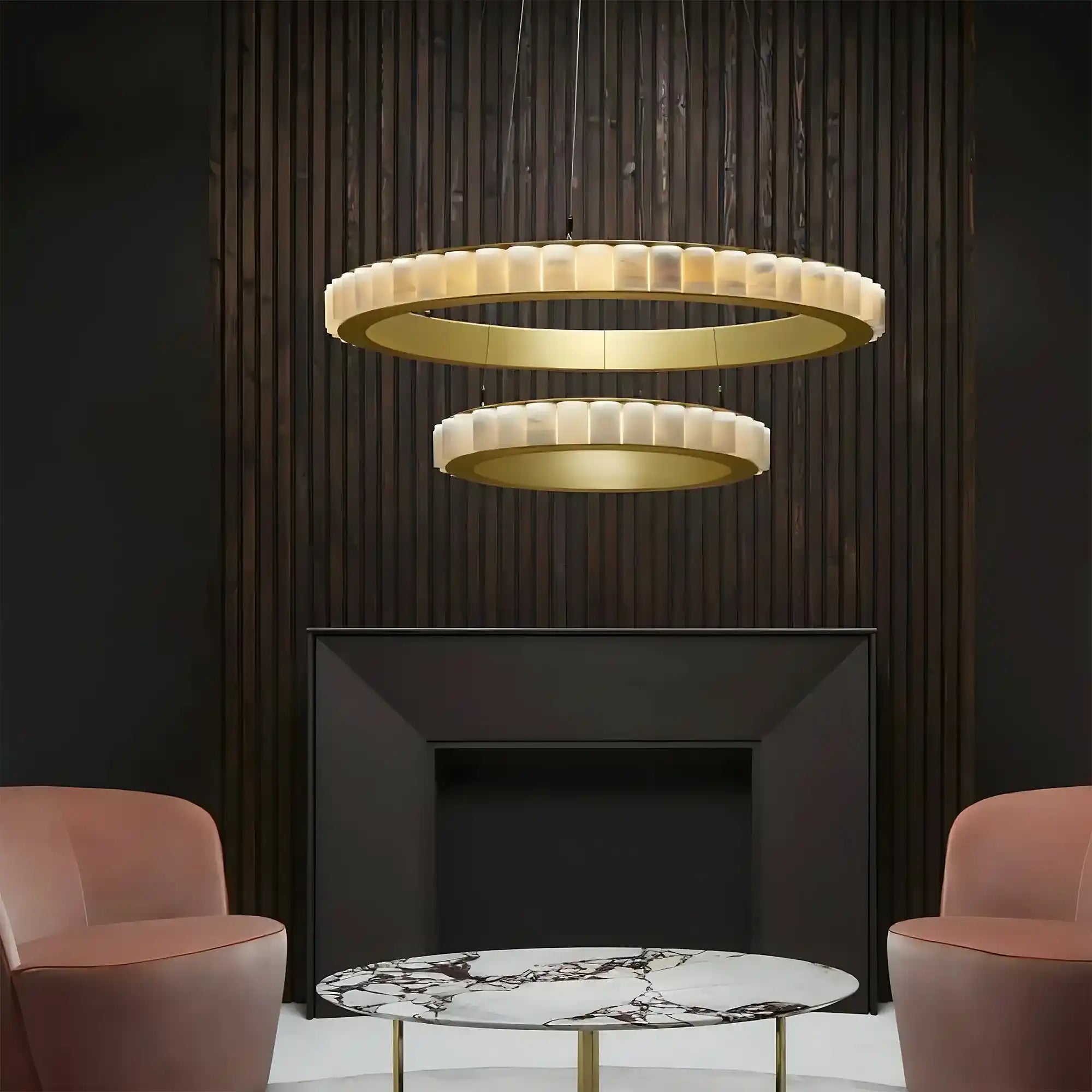 Avalon Alabaster Round Chandelier - 31.5″Dia x 59″HCopperWarm WhiteBlushlighting