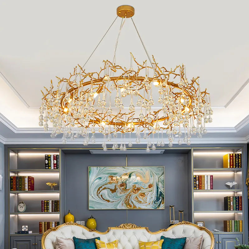 Avis Clear Crystal Ring Branch Chandelier - Ineffable Lighting