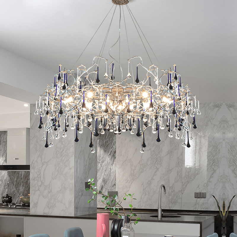 Avis Crystal Rain Branch Chandelier - 31.5" diamColorfulChromeBlushlighting