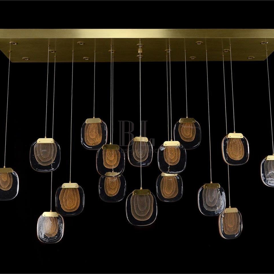 Bansho: Layered Glass Thirty-Light Horizontal Pendant Chandelier - Blushlighting