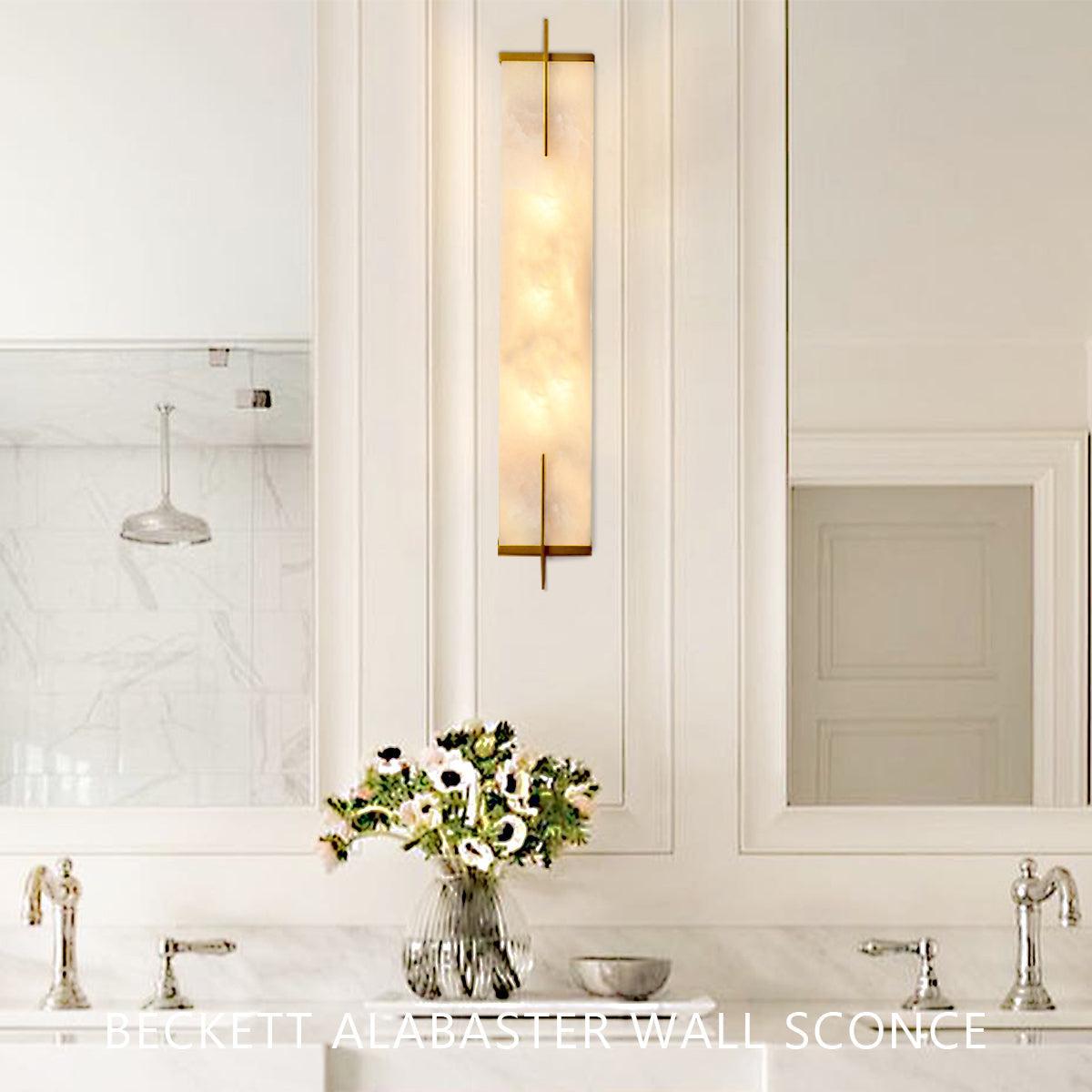 Beckett Alabaster Wall Sconce - ∅ 4.7″ x H 31.5″ / Dia 12cm x H 80cmBrassBlushlighting
