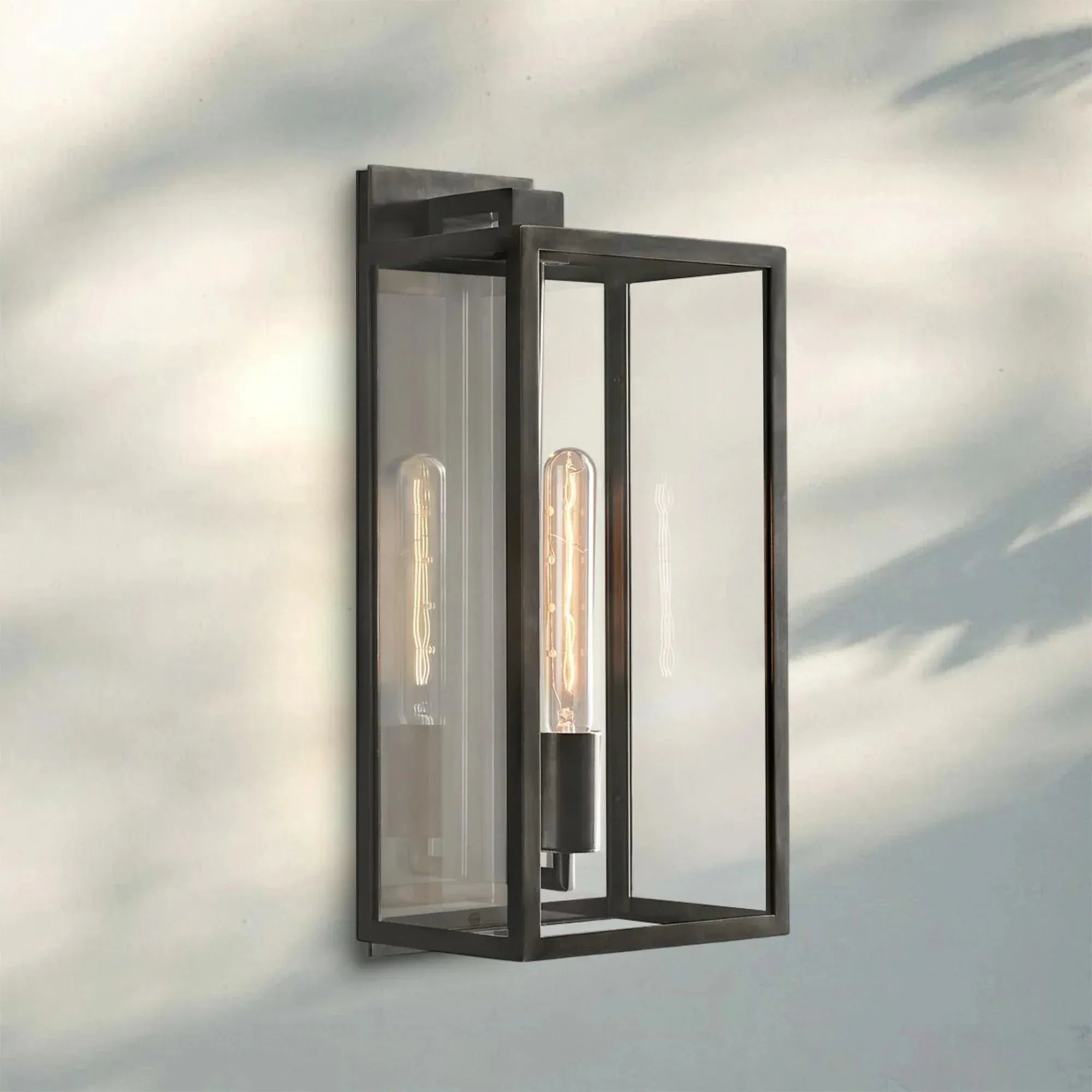 Beckmen Glass Lantern Outdoor Wall Sconce 18'' 21'' 28''-18''H-Bronze-