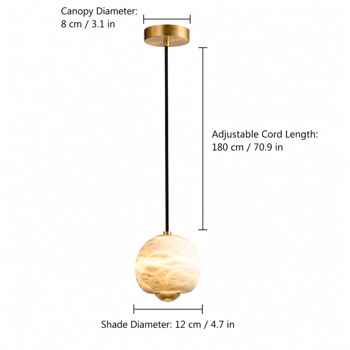 Bedroom Pendant Light | Alabaster Globe Modern | Orbelle - Standard Adjustable CordBlushlighting