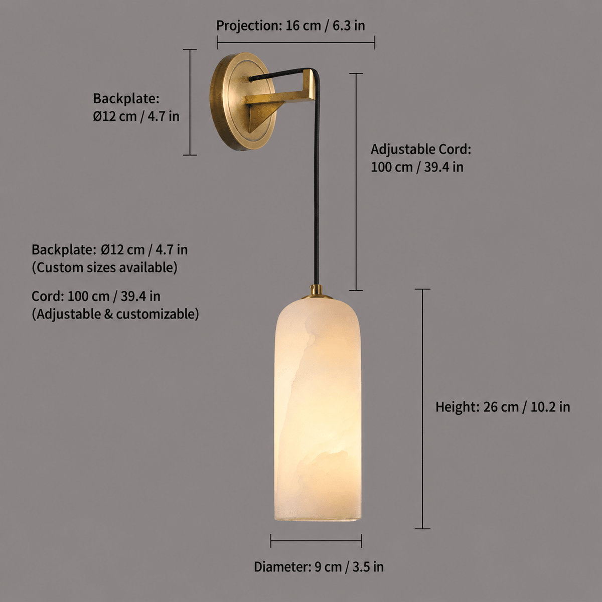 Bedroom Wall Pendant | Spanish Alabaster Modern | Lucera - Ø3.54 × H10.24 inBlushlighting
