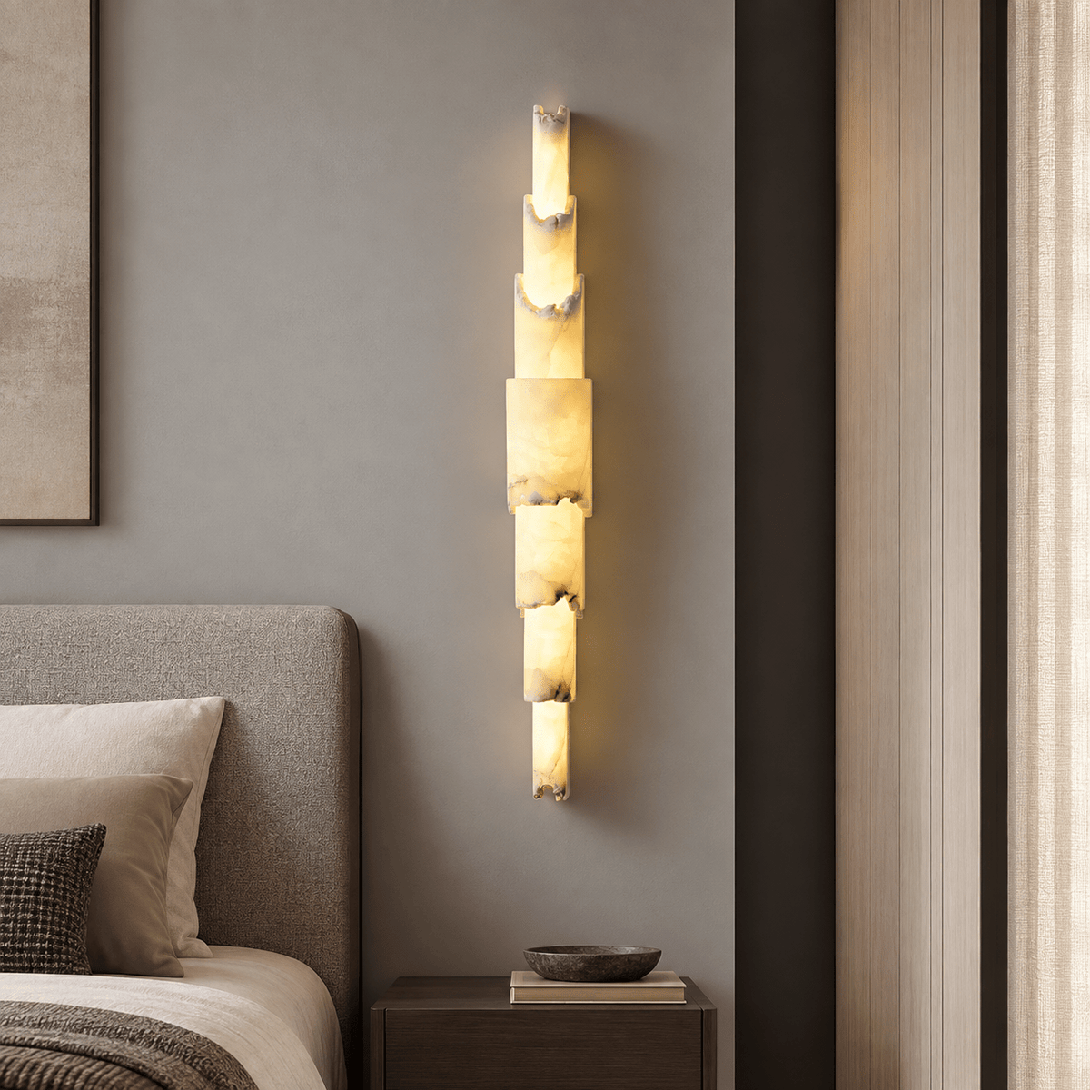 Bedroom Wall Sconce | Layered Alabaster Organic Modern | Stravelle - H59 x W9 cm (23.2 x 3.5 in)Blushlighting