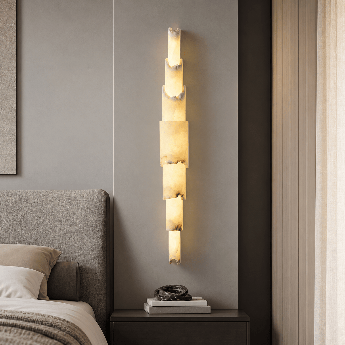 Bedroom Wall Sconce | Layered Alabaster Organic Modern | Stravelle - H59 x W9 cm (23.2 x 3.5 in)Blushlighting
