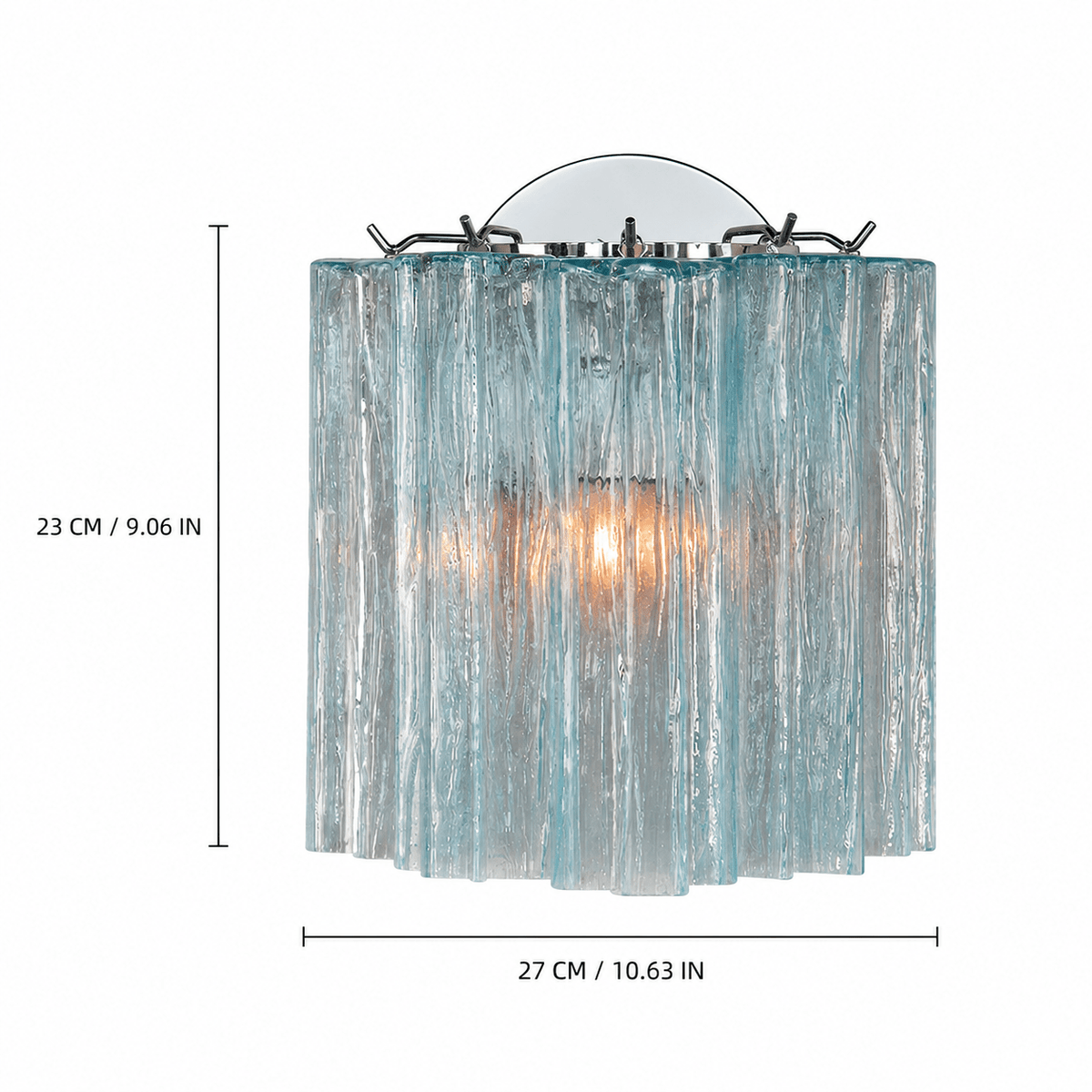 Bedroom Wall Sconce | Murano-Style Fluted Glass | Mirelle - Ice BlueBlushlighting