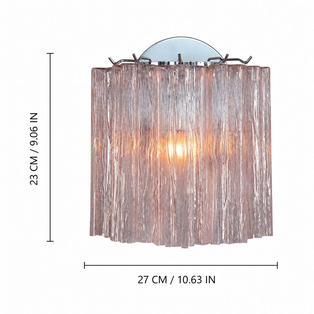 Bedroom Wall Sconce | Murano-Style Fluted Glass | Mirelle - Rose PinkBlushlighting