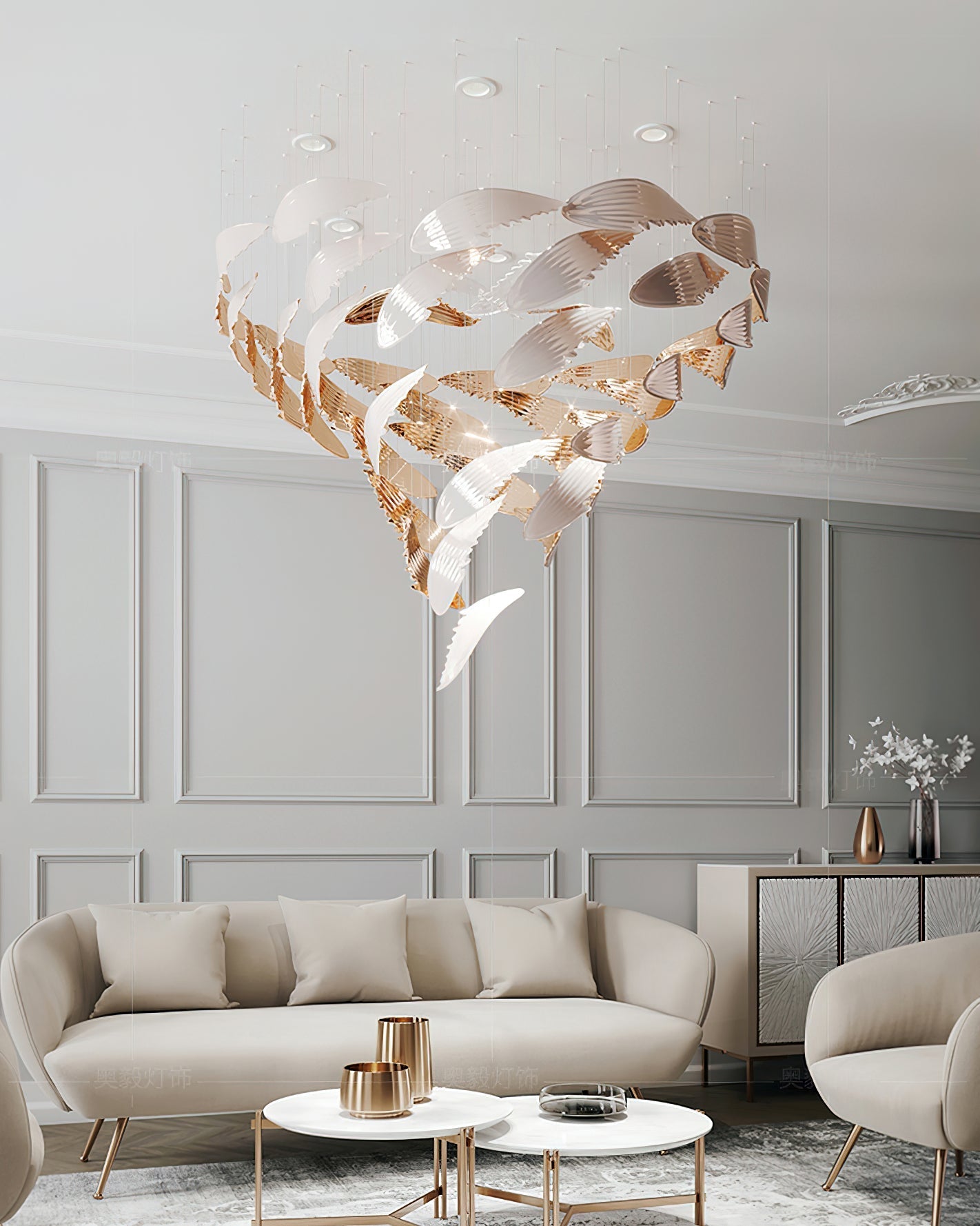 Bennett Chandelier - ∅ 23.6″ x 39.4″ / Dia 60cm x 100cmWhite & GoldWarm LightBlushlighting