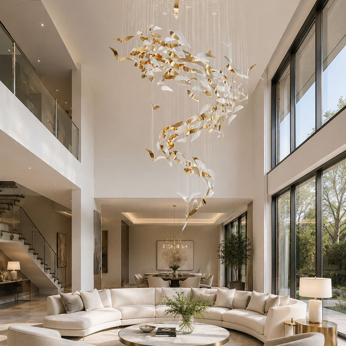 Bennett Chandelier - ∅ 23.6″ x 39.4″ / Dia 60cm x 100cmWhite & GoldWarm LightBlushlighting