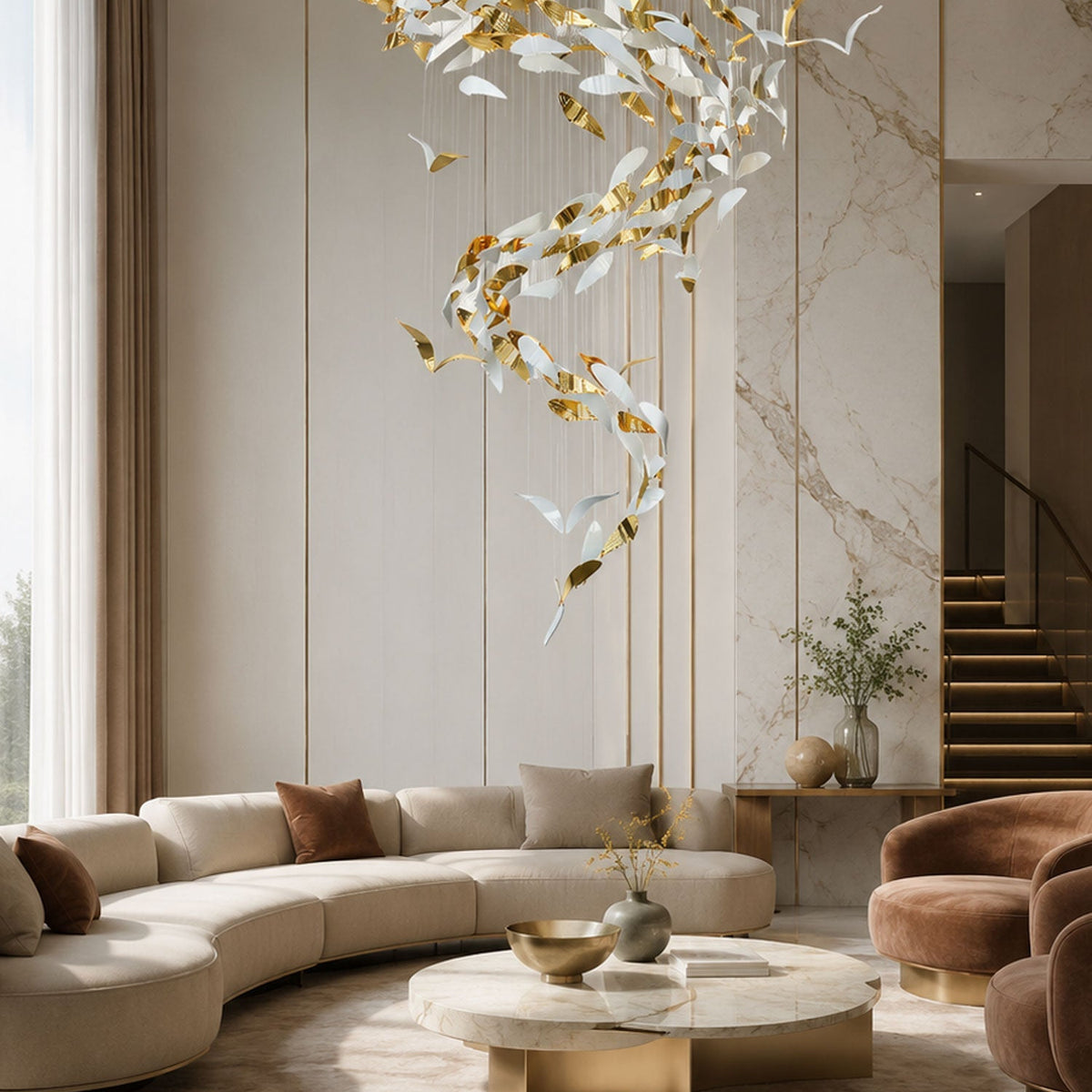 Bennett Chandelier - ∅ 23.6″ x 39.4″ / Dia 60cm x 100cmWhite & GoldWarm LightBlushlighting