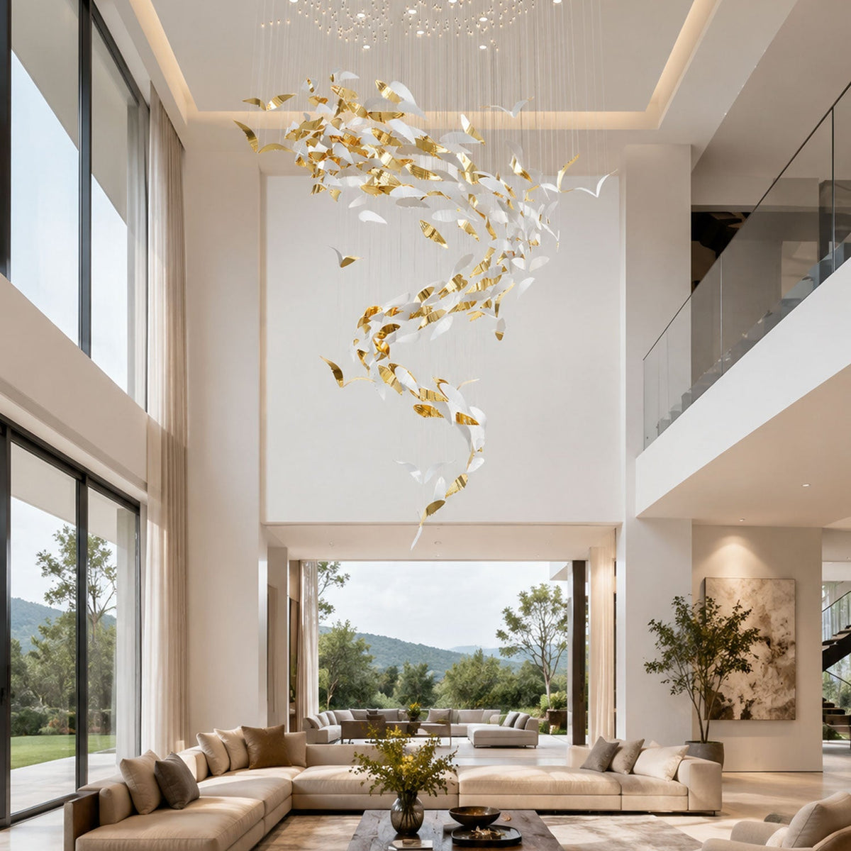 Bennett Chandelier - ∅ 23.6″ x 39.4″ / Dia 60cm x 100cmWhite & GoldWarm LightBlushlighting