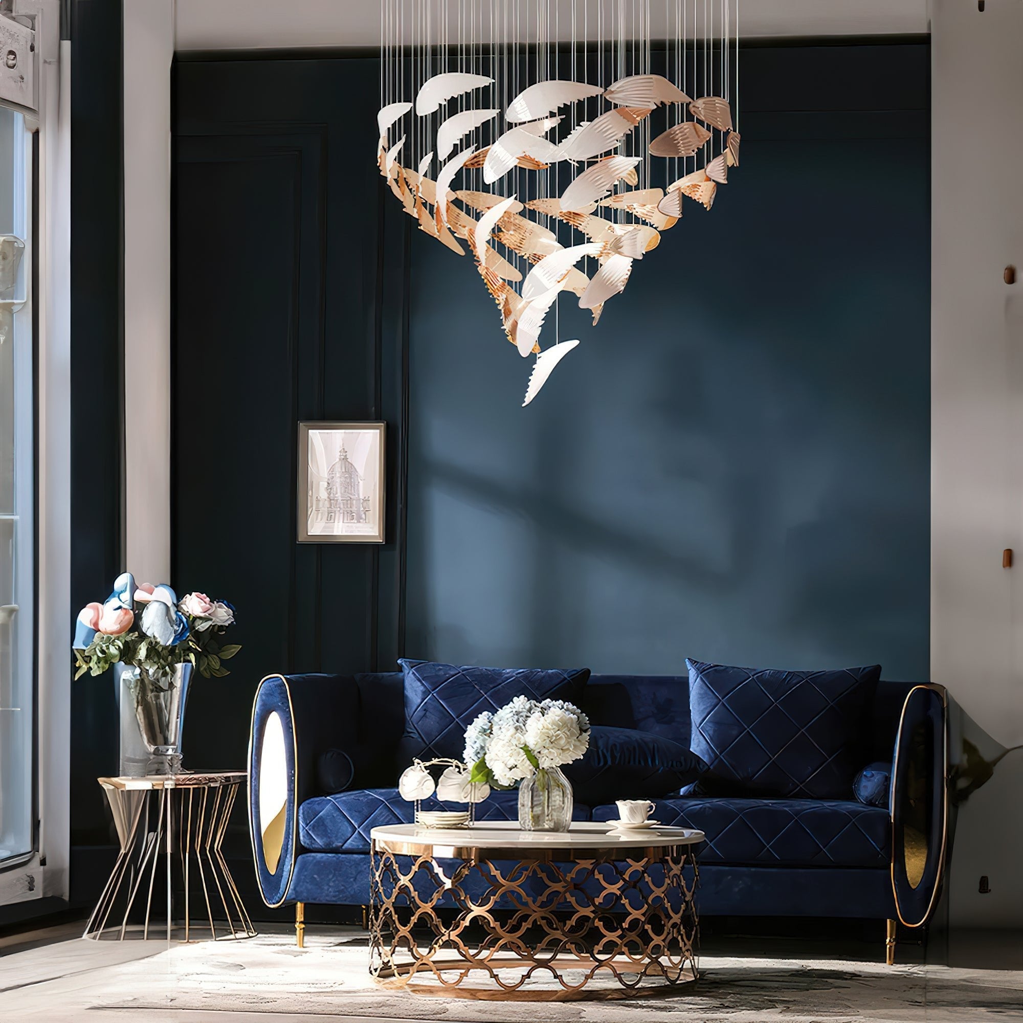 Bennett Chandelier - ∅ 23.6″ x 39.4″ / Dia 60cm x 100cmWhite & GoldWarm LightBlushlighting