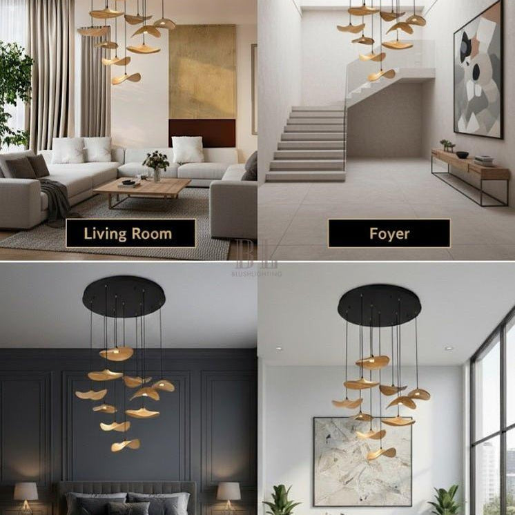 Bidi Multi Light Pendant Chandelier - Dark WoodRound 22 LightBlushlighting