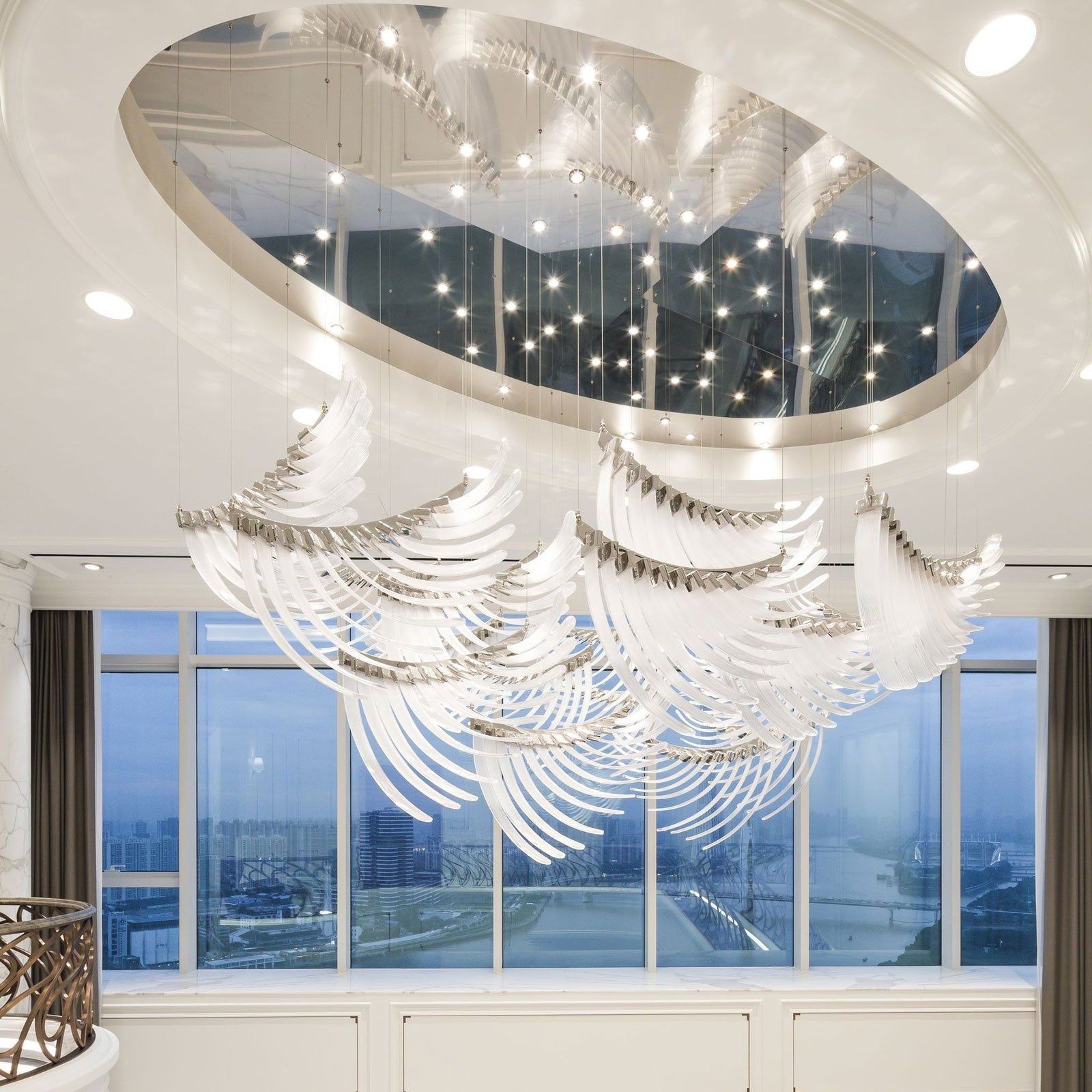 Bird Feather Wings LED Chandelier - Dia 200cm x H 250cm / ∅ 78.7″ x H 98.4″Silver & WhiteWarm LightBlushlighting