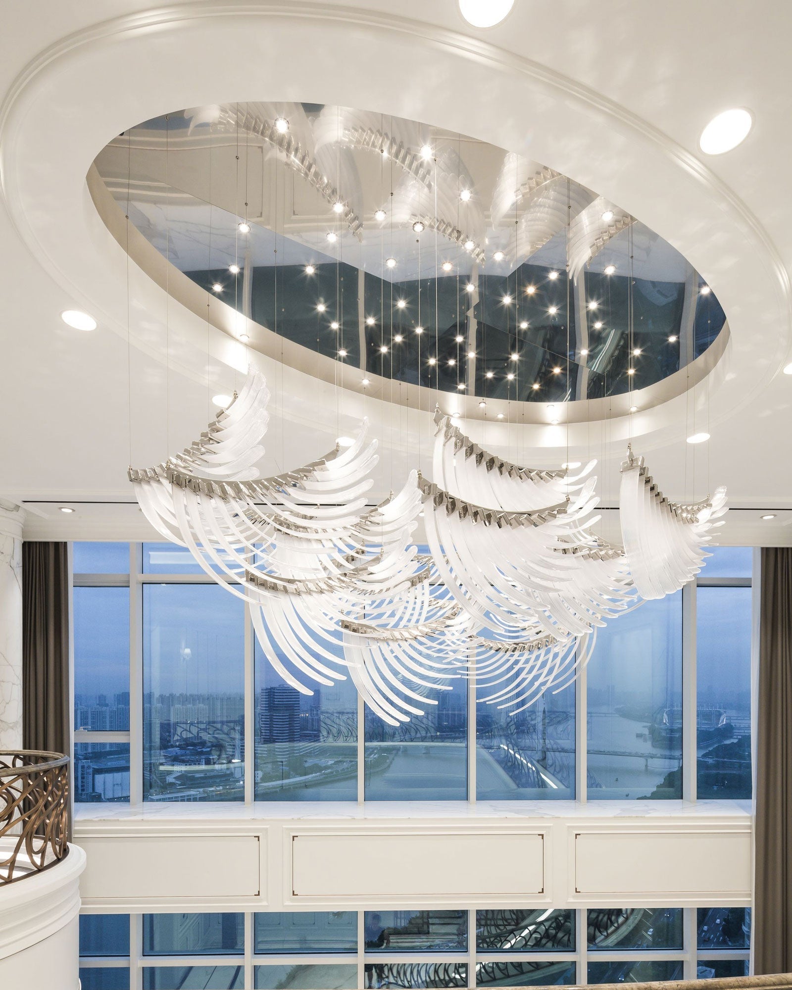 Bird Feather Wings LED Chandelier - Dia 200cm x H 250cm / ∅ 78.7″ x H 98.4″Silver & WhiteWarm LightBlushlighting