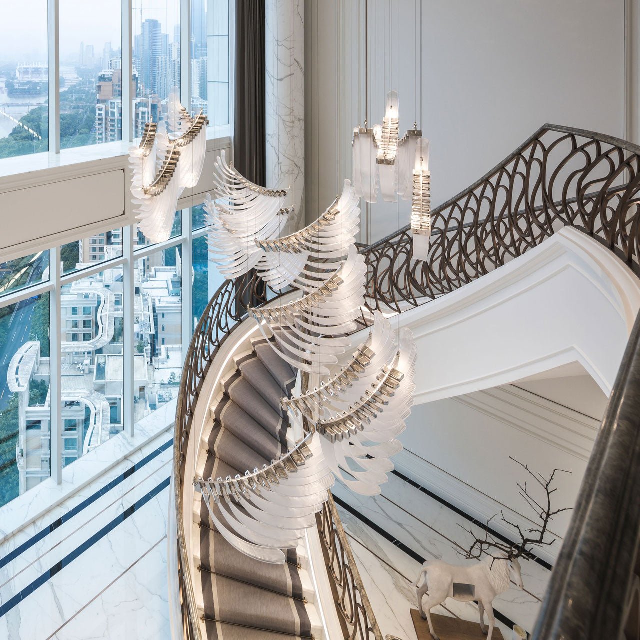 Bird Feather Wings LED Chandelier - Dia 200cm x H 250cm / ∅ 78.7″ x H 98.4″Silver & WhiteWarm LightBlushlighting
