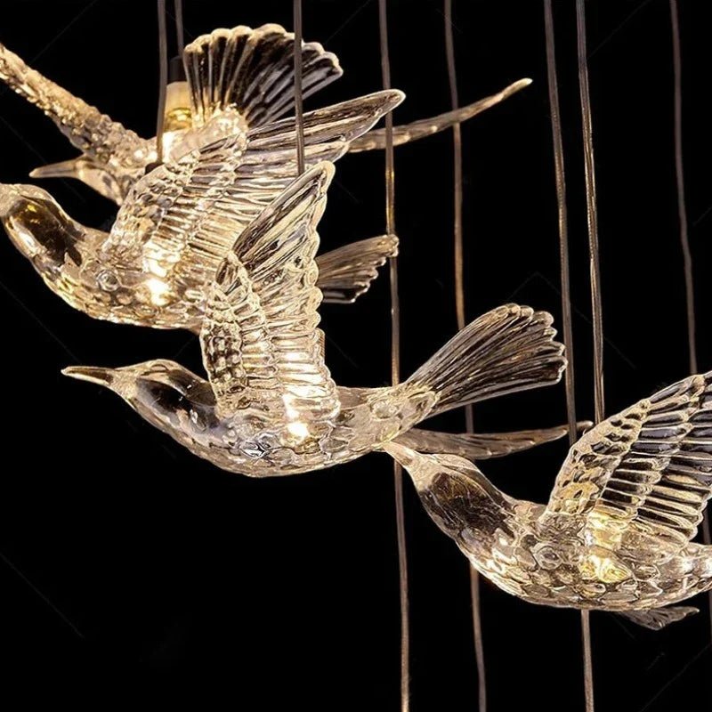 Bird Spiral Long Led Chandelier for Staircase and Foyer - Gold6 LightsCool white 6000KBlushlighting