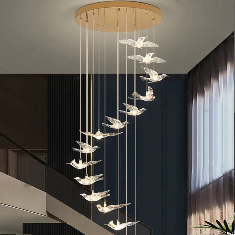 Bird Spiral Long Led Chandelier for Staircase and Foyer - Gold6 LightsCool white 6000KBlushlighting