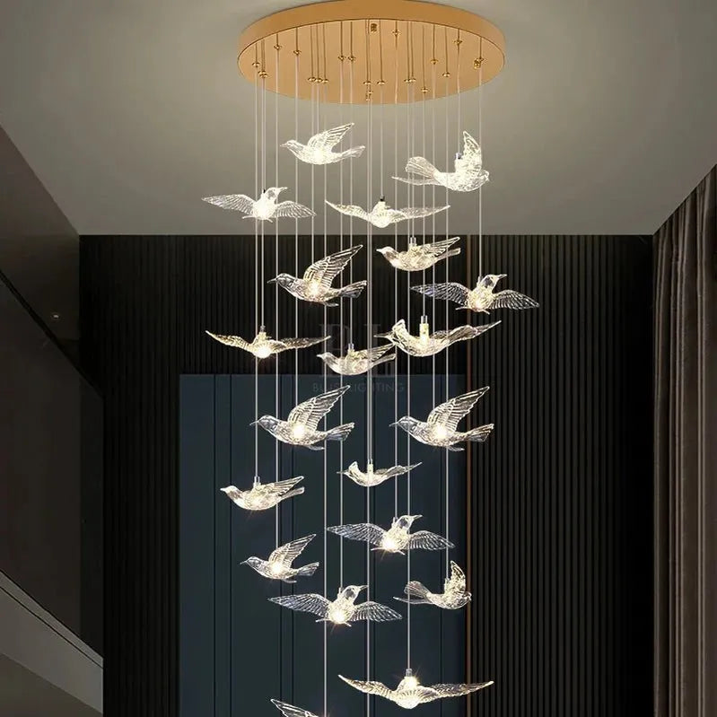 Bird Spiral Long Led Chandelier for Staircase and Foyer - Gold6 LightsCool white 6000KBlushlighting